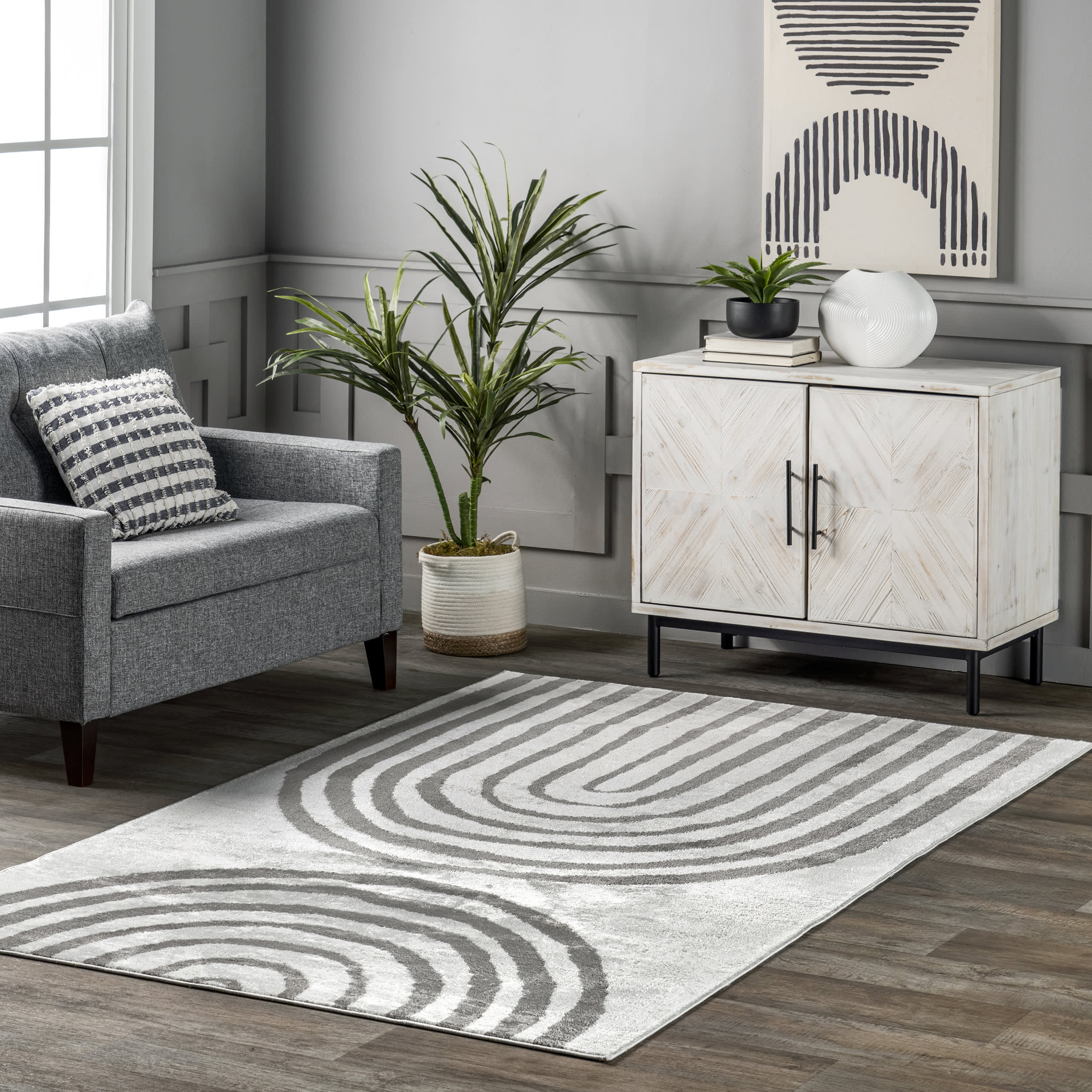 Christa Contemporary Curves Rug | Light Grey - Image 2