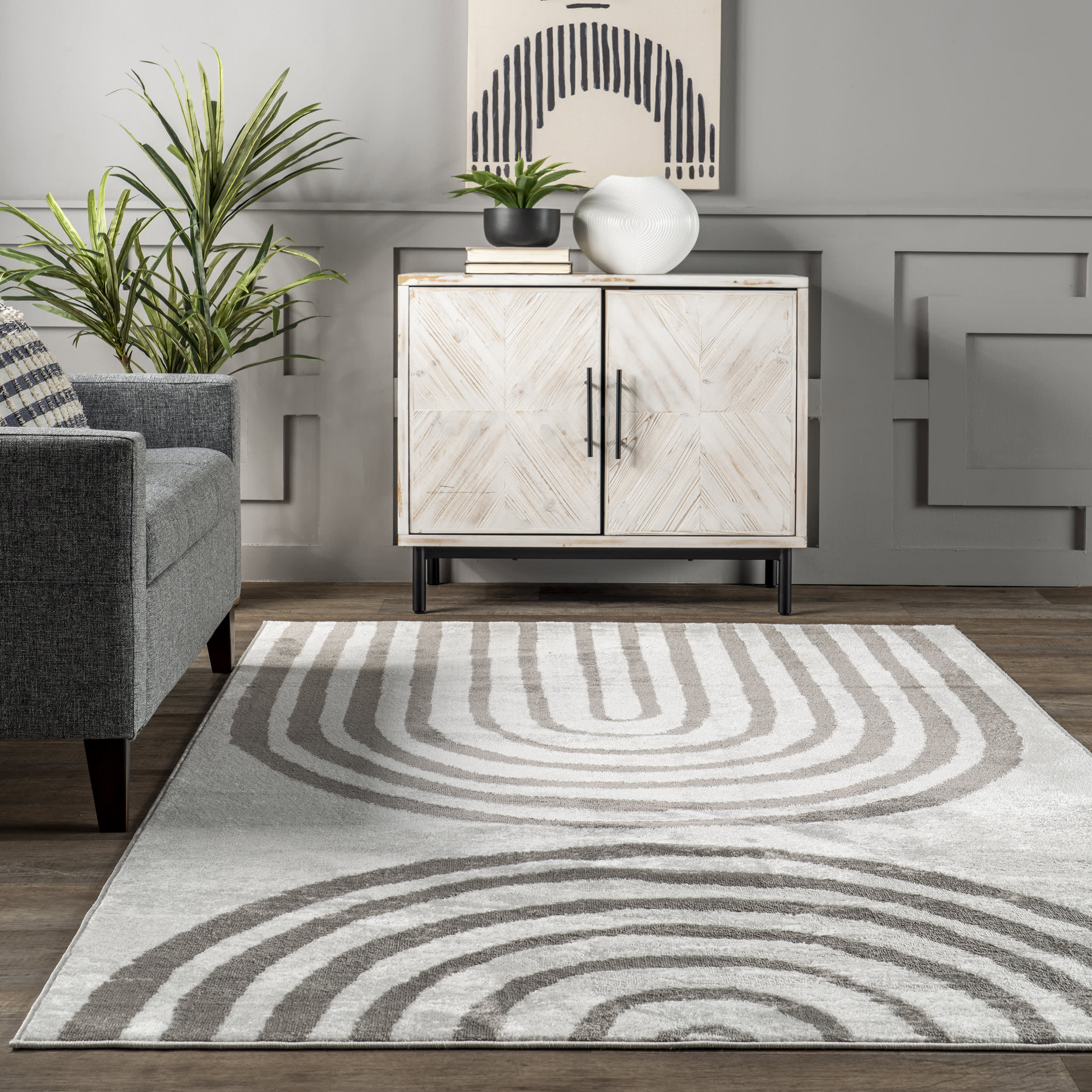 Christa Contemporary Curves Rug | Light Grey - Image 4