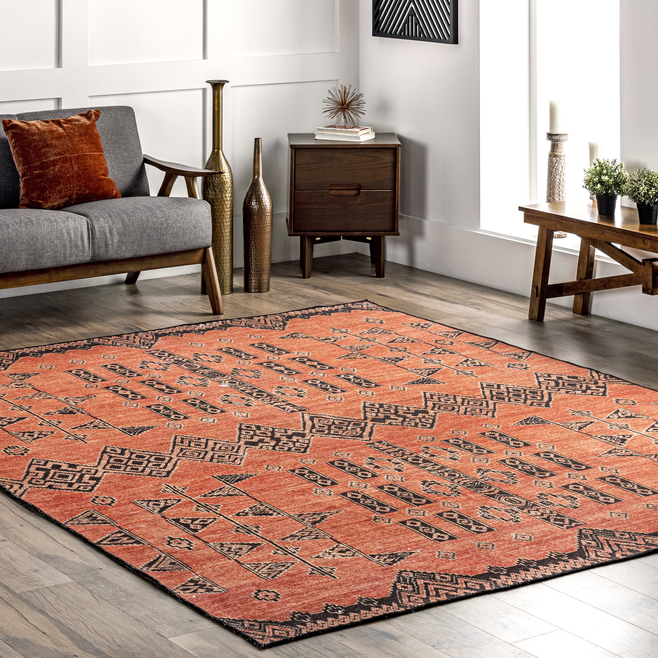 Christine Washable Paneled Rug | Rust - Image 2