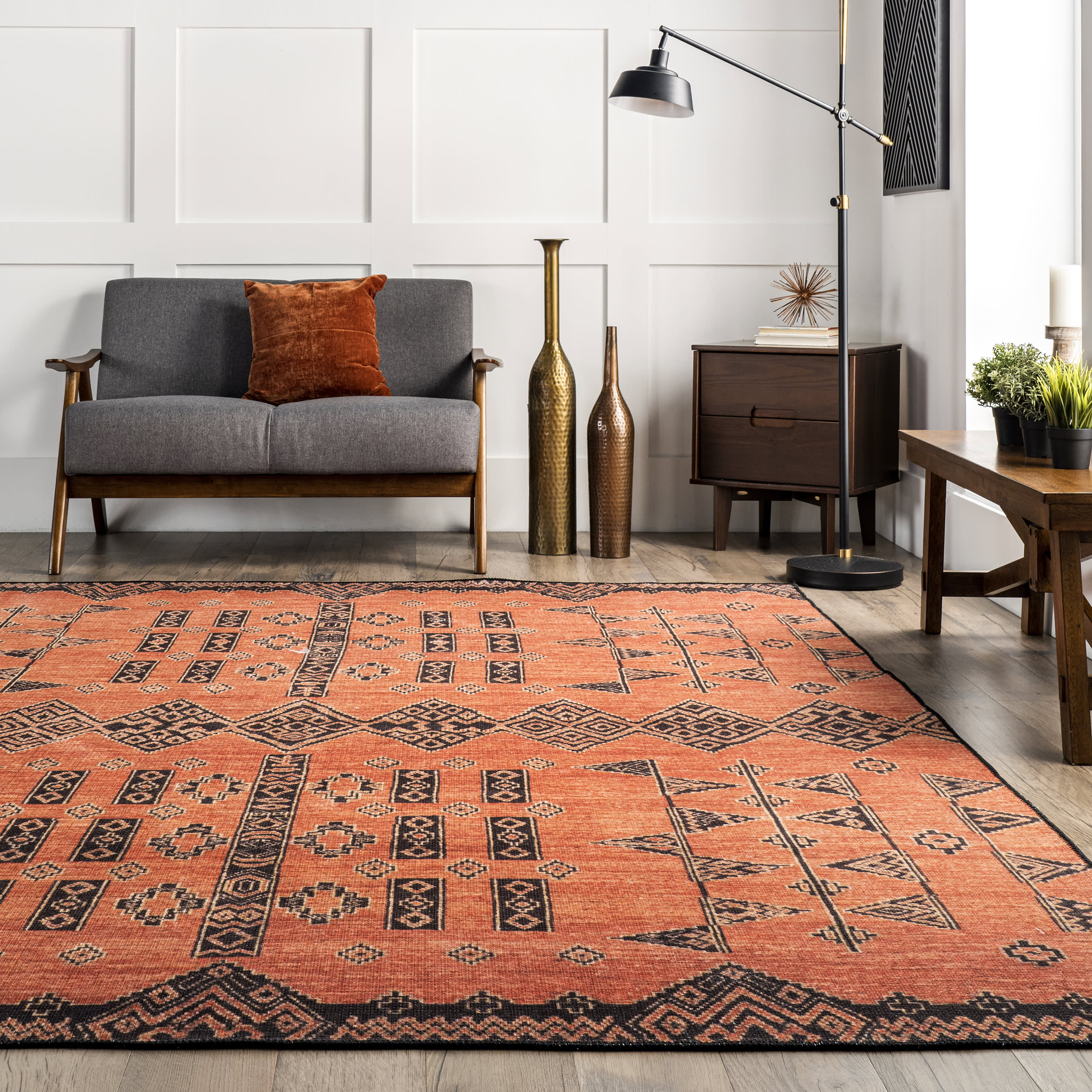 Christine Washable Paneled Rug | Rust - Image 4