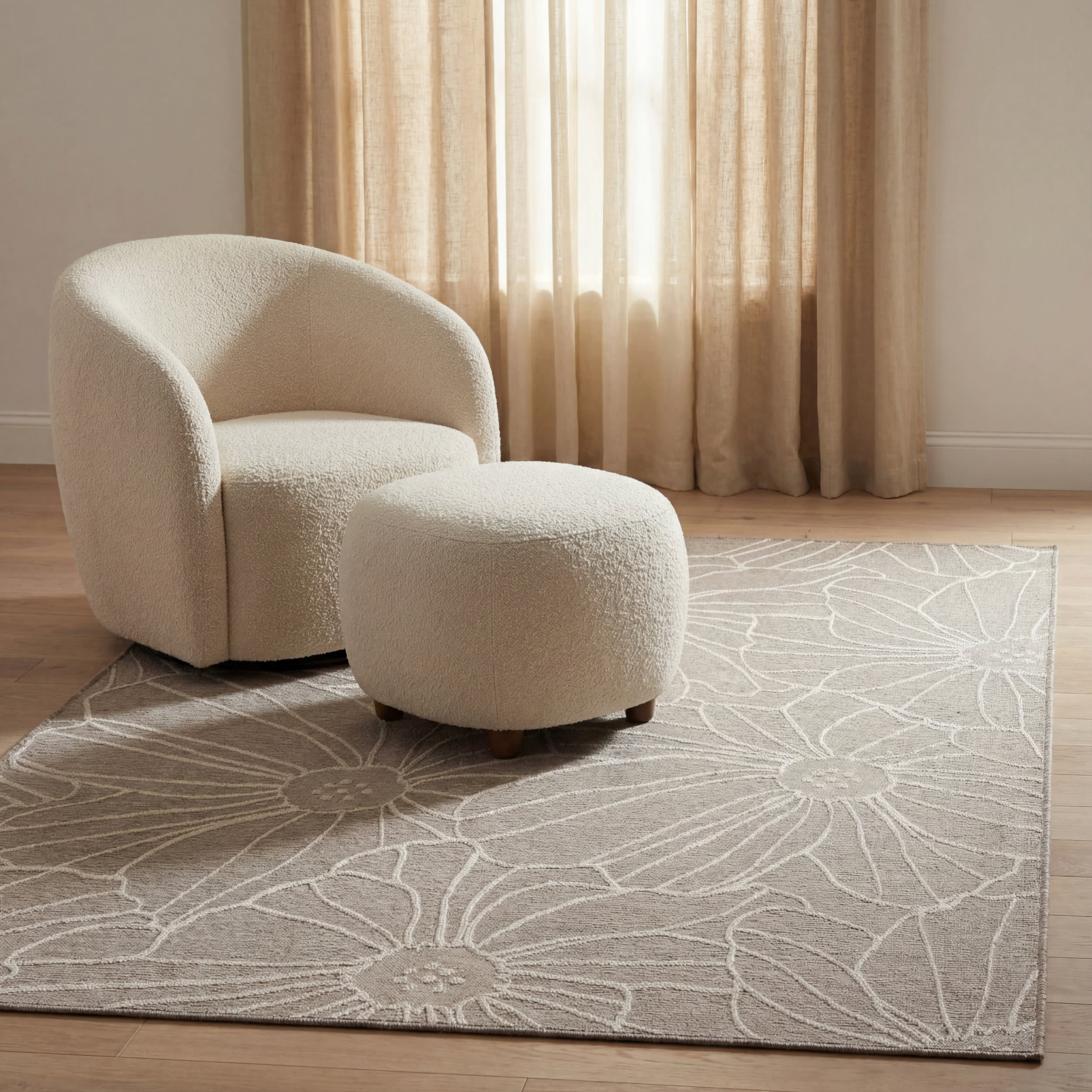 Chroma Modern Floral Indoor/Outdoor Rug | Grey - Image 5
