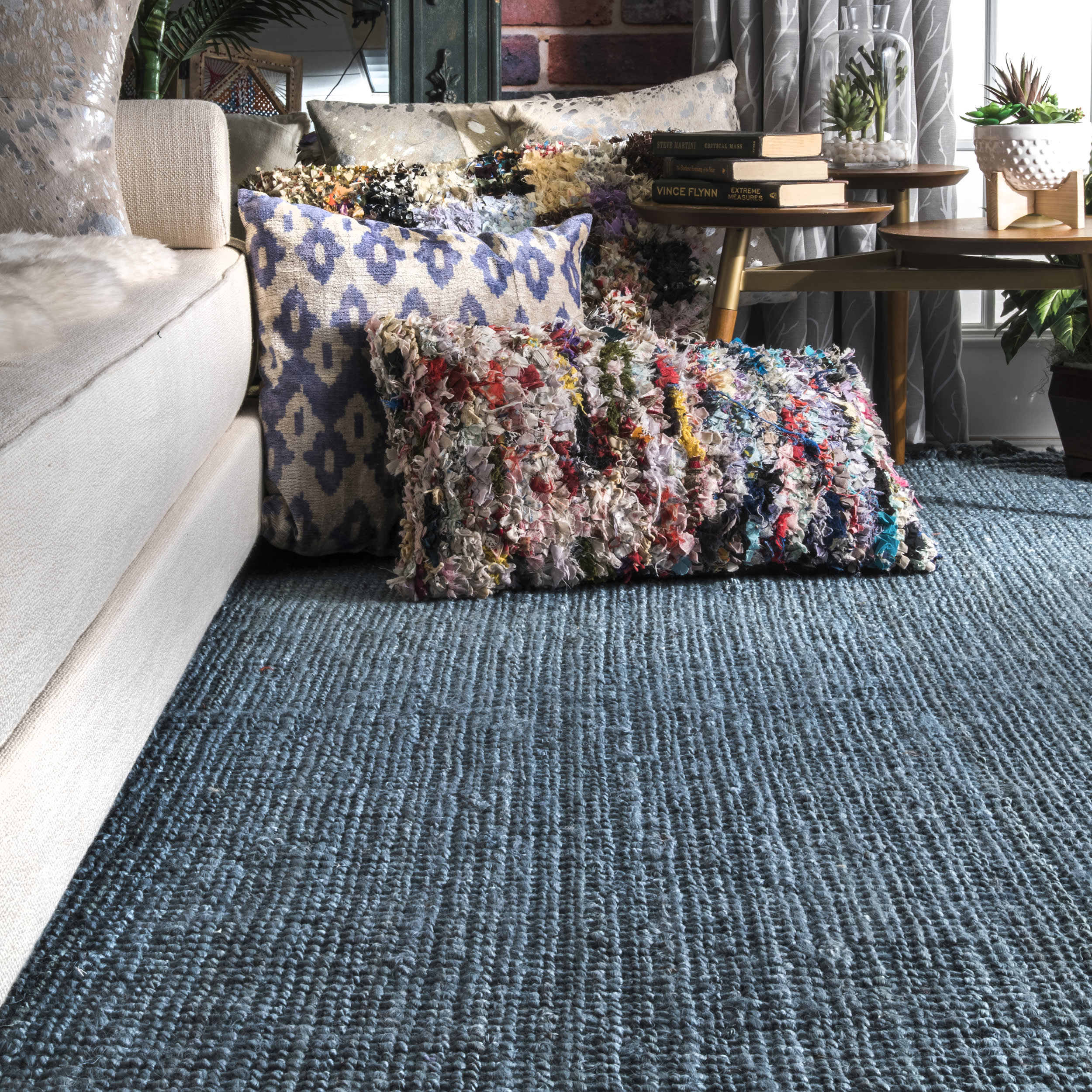 Chunky Jute Tasseled Rug | Blue - Image 4