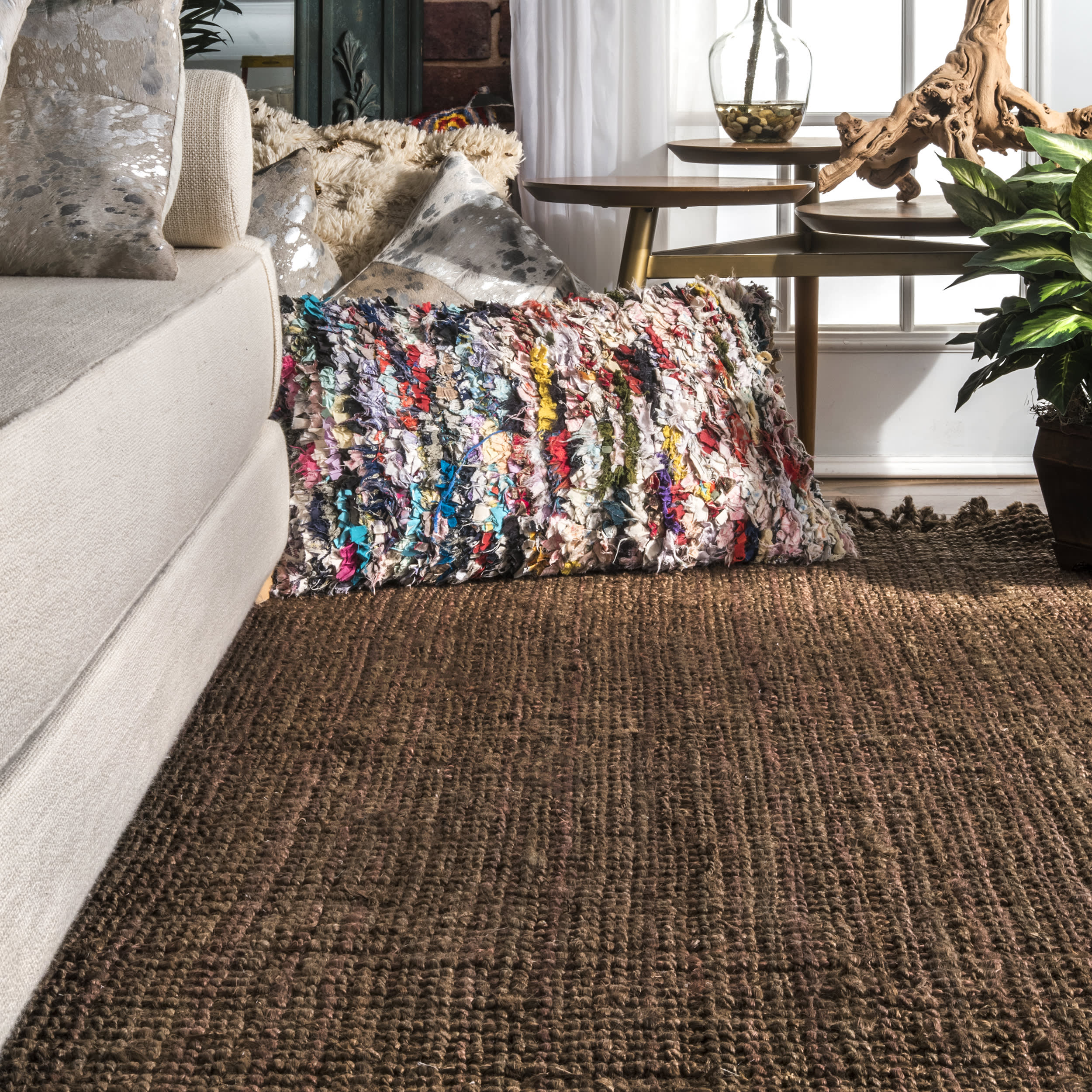 Chunky Jute Tasseled Rug | Chocolate - Image 4