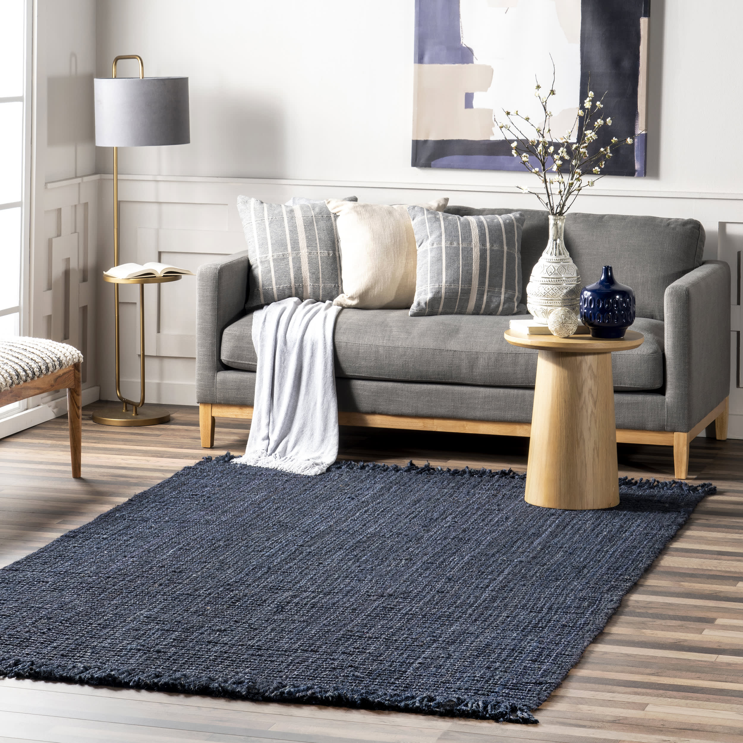 Chunky Jute Tasseled Rug | Navy - Image 2