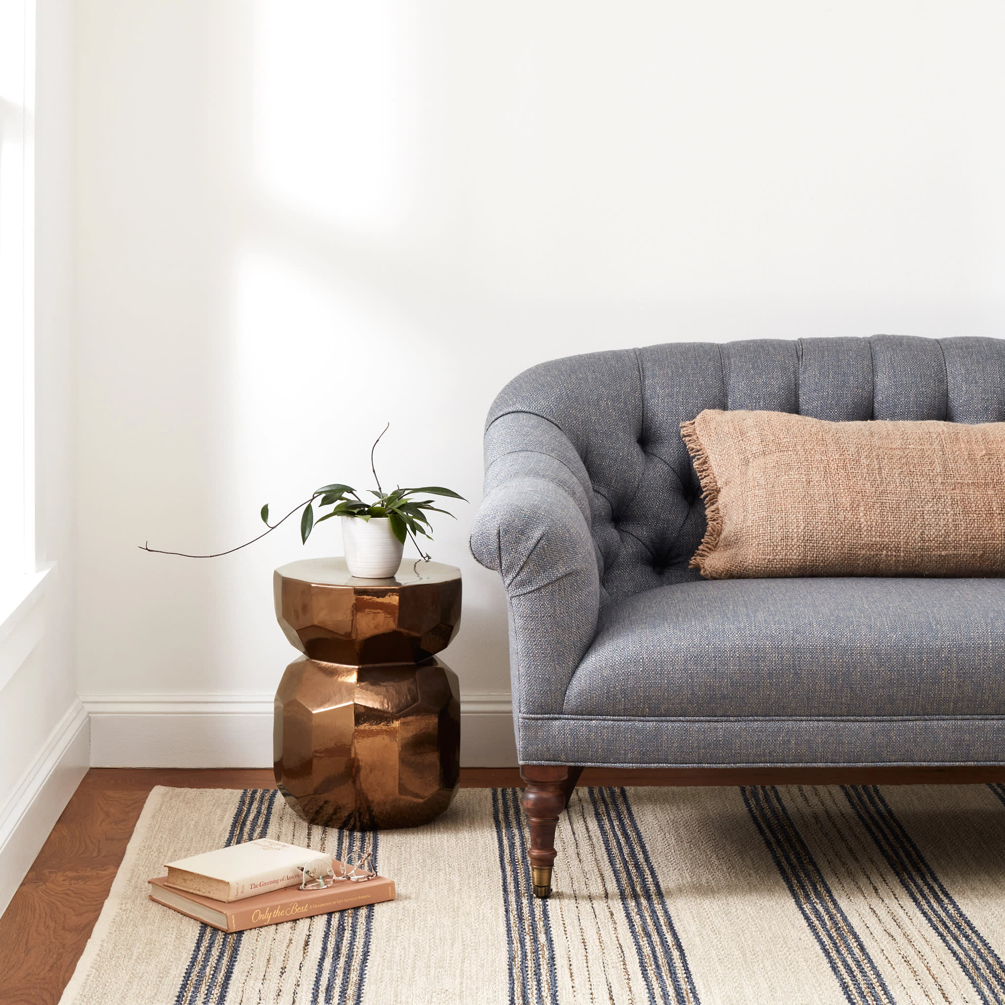 Cielo Stripe Handwoven Cotton Rug | Navy - Image 3