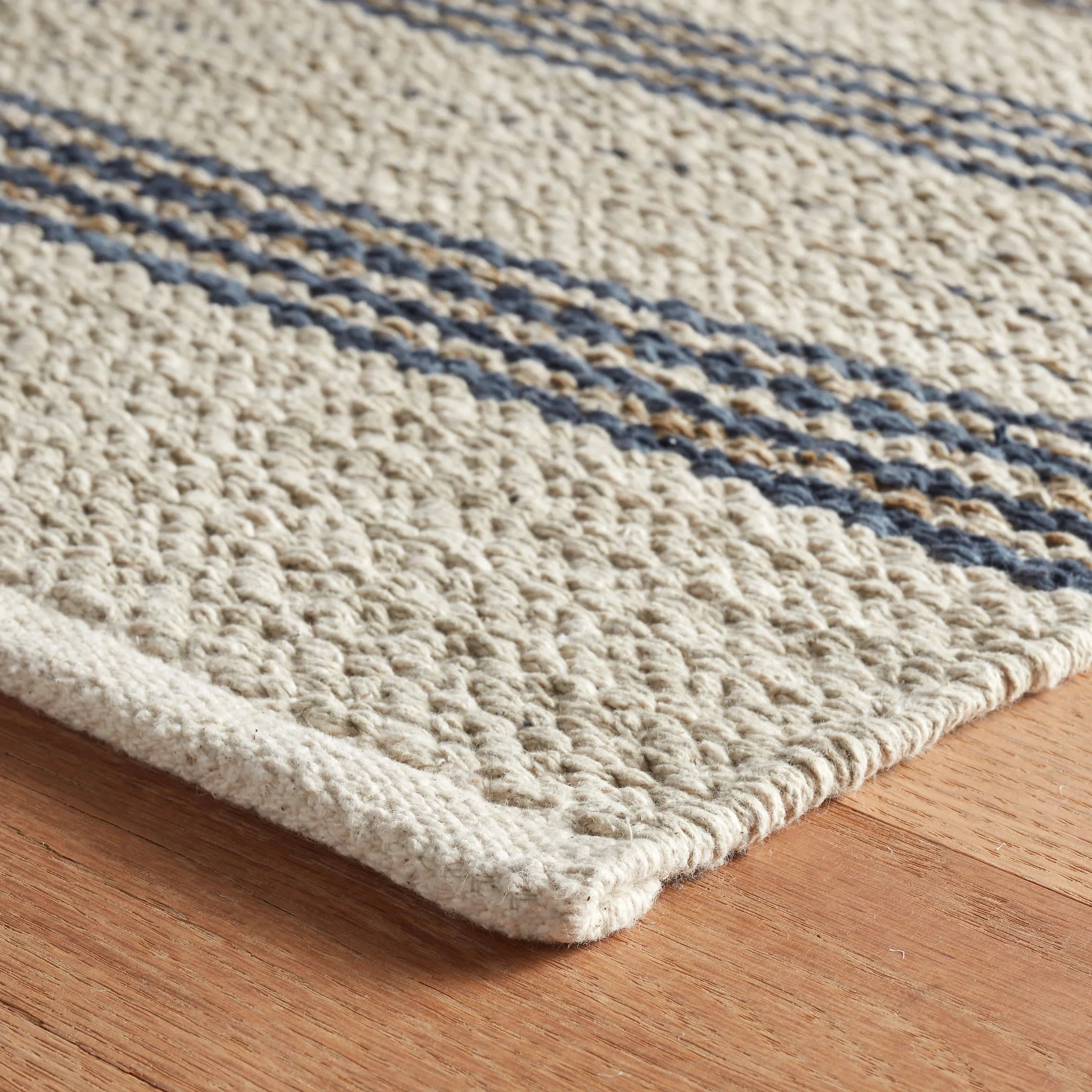 Cielo Stripe Handwoven Cotton Rug | Navy - Image 7