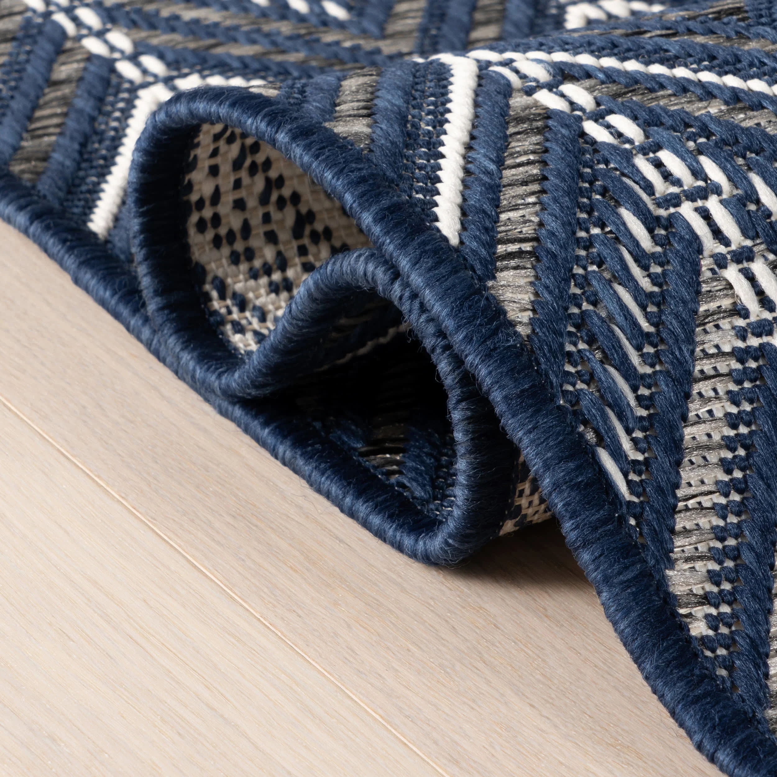 Cirella Modern Chevron Indoor/Outdoor Rug | Navy - Image 6