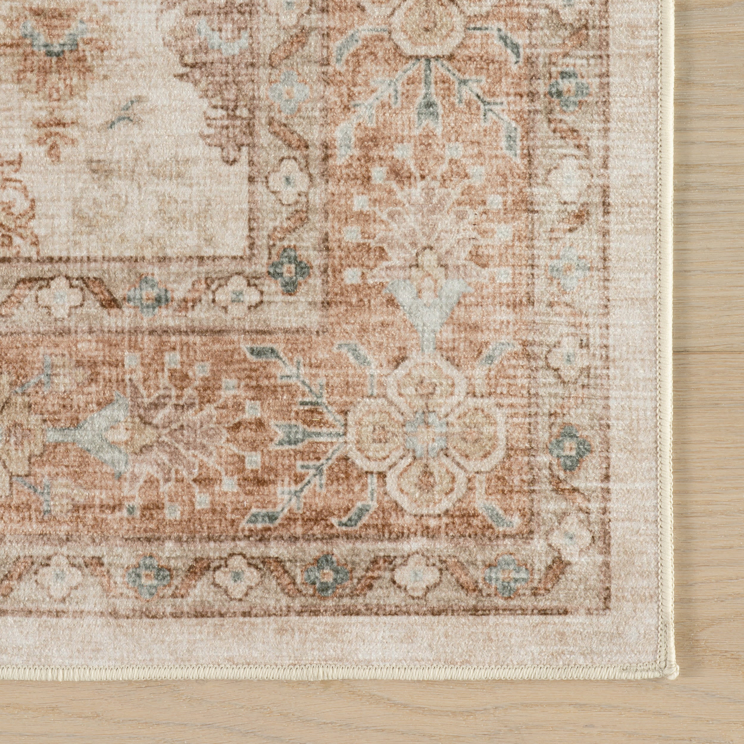 Cise Traditional Bordered Washable Rug | Peach - Image 4