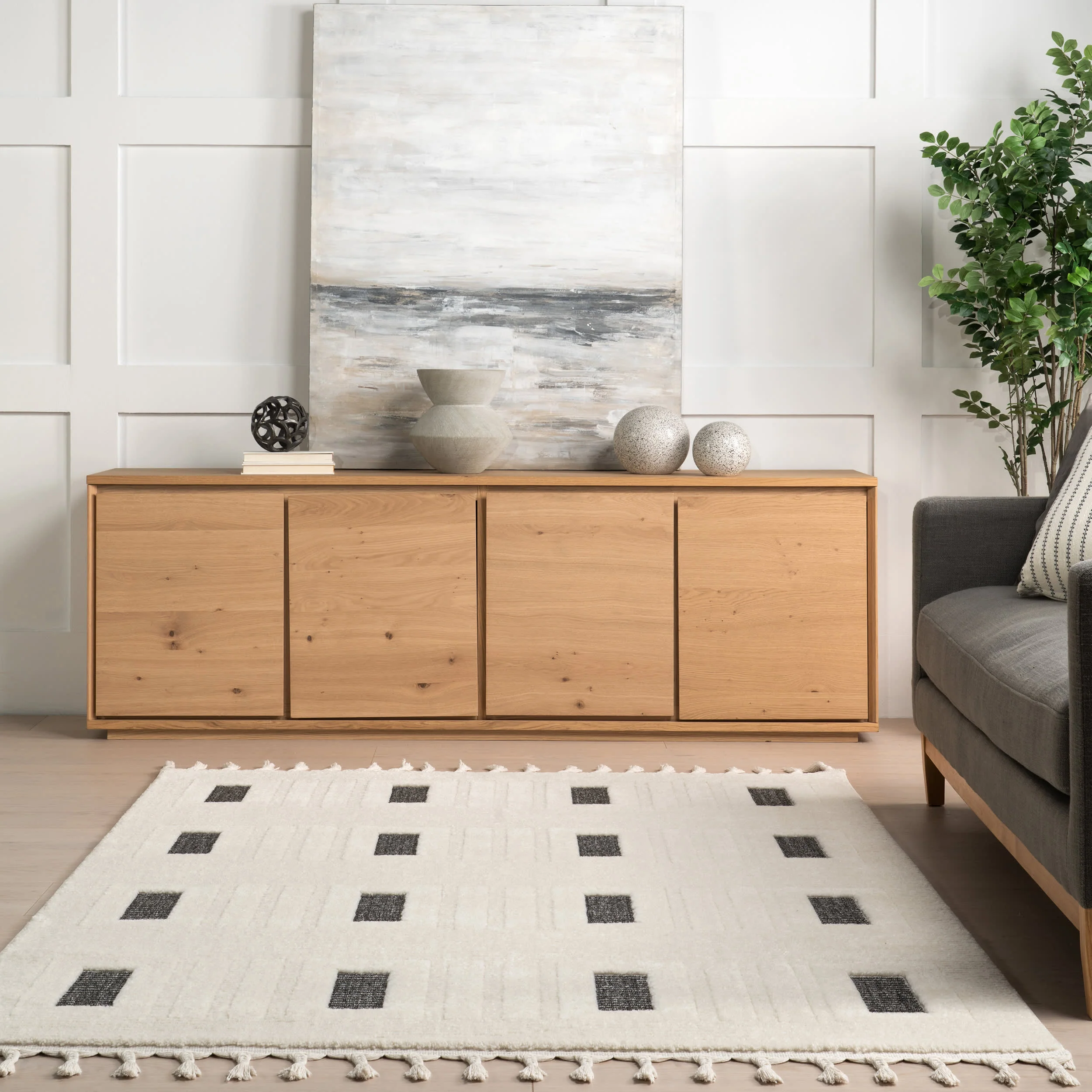Cissy Geometric Tasseled Rug | Grey - Image 4