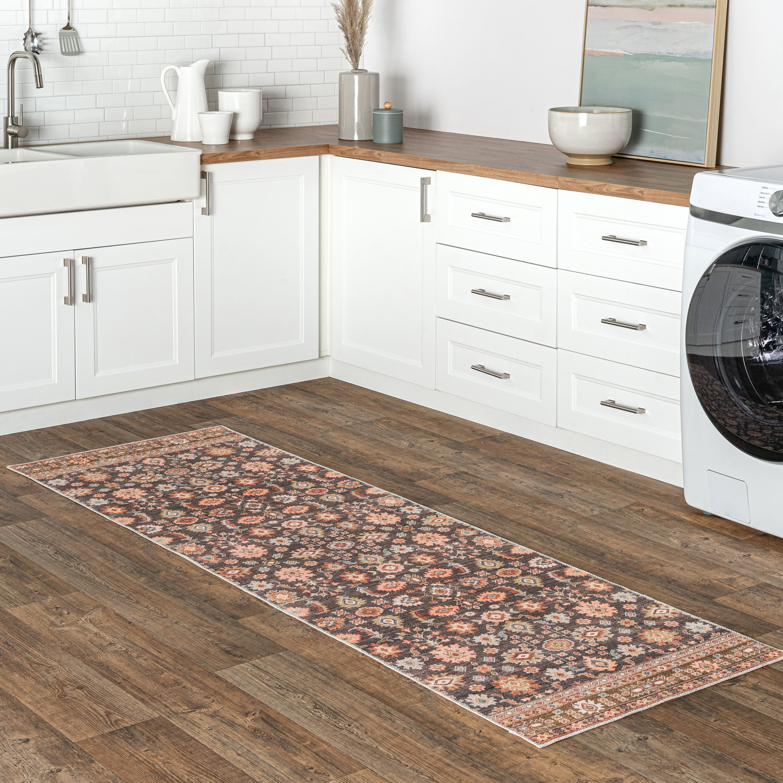 Claire Washable Floral Rug | Brown - Image 2