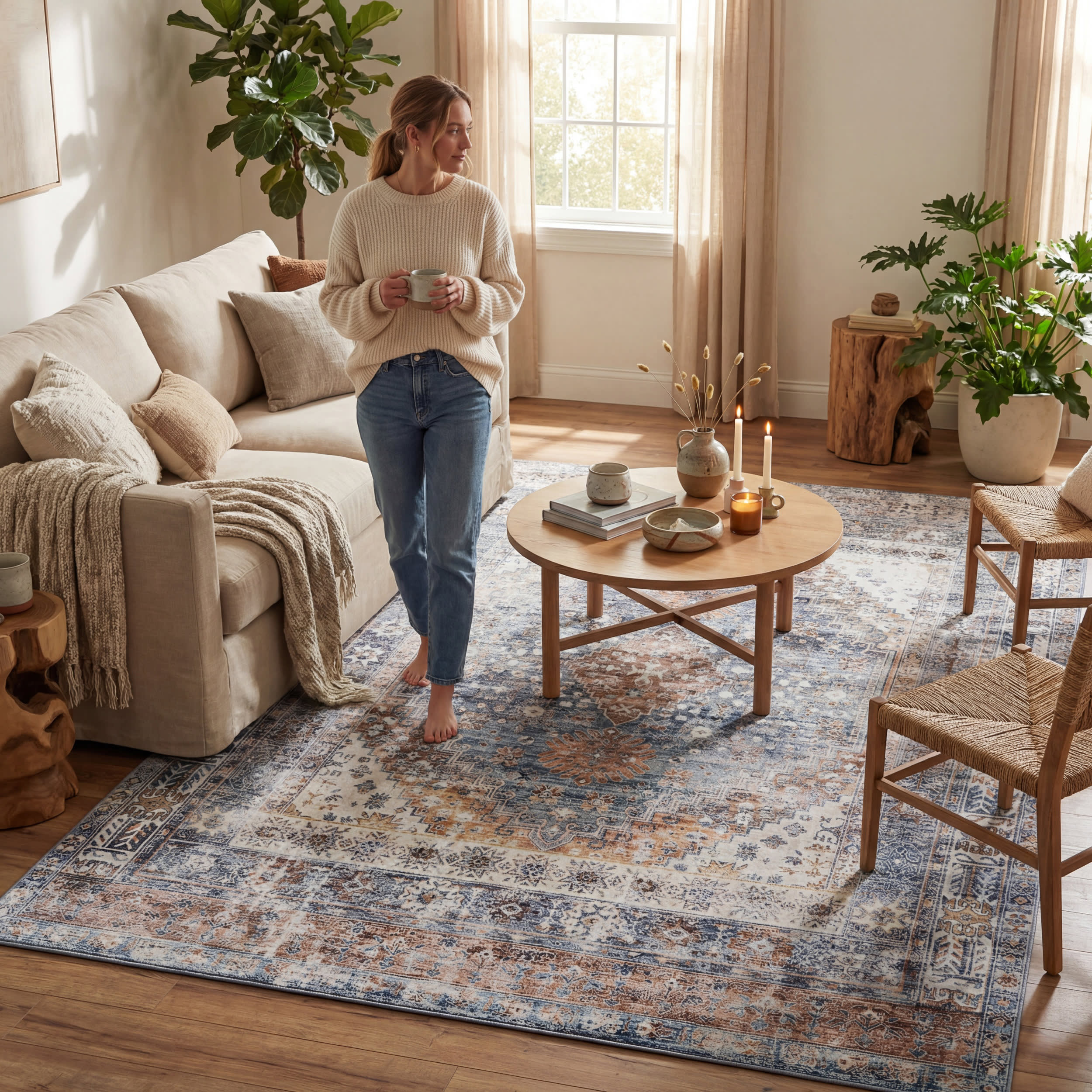Clarese Oriental and Persian Washable Rug | Blue - Image 9