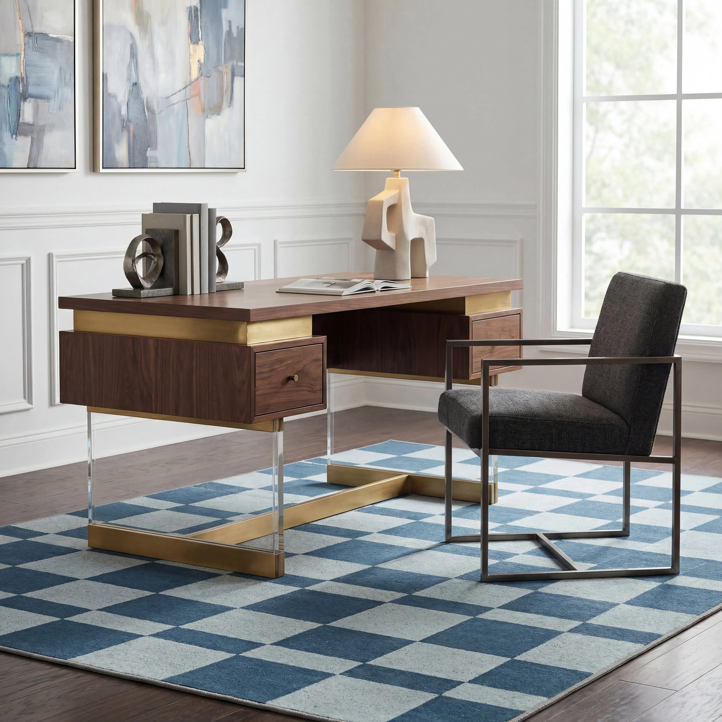 Classic Court Checkered Washable Rug by Society6 | Blue - Image 7