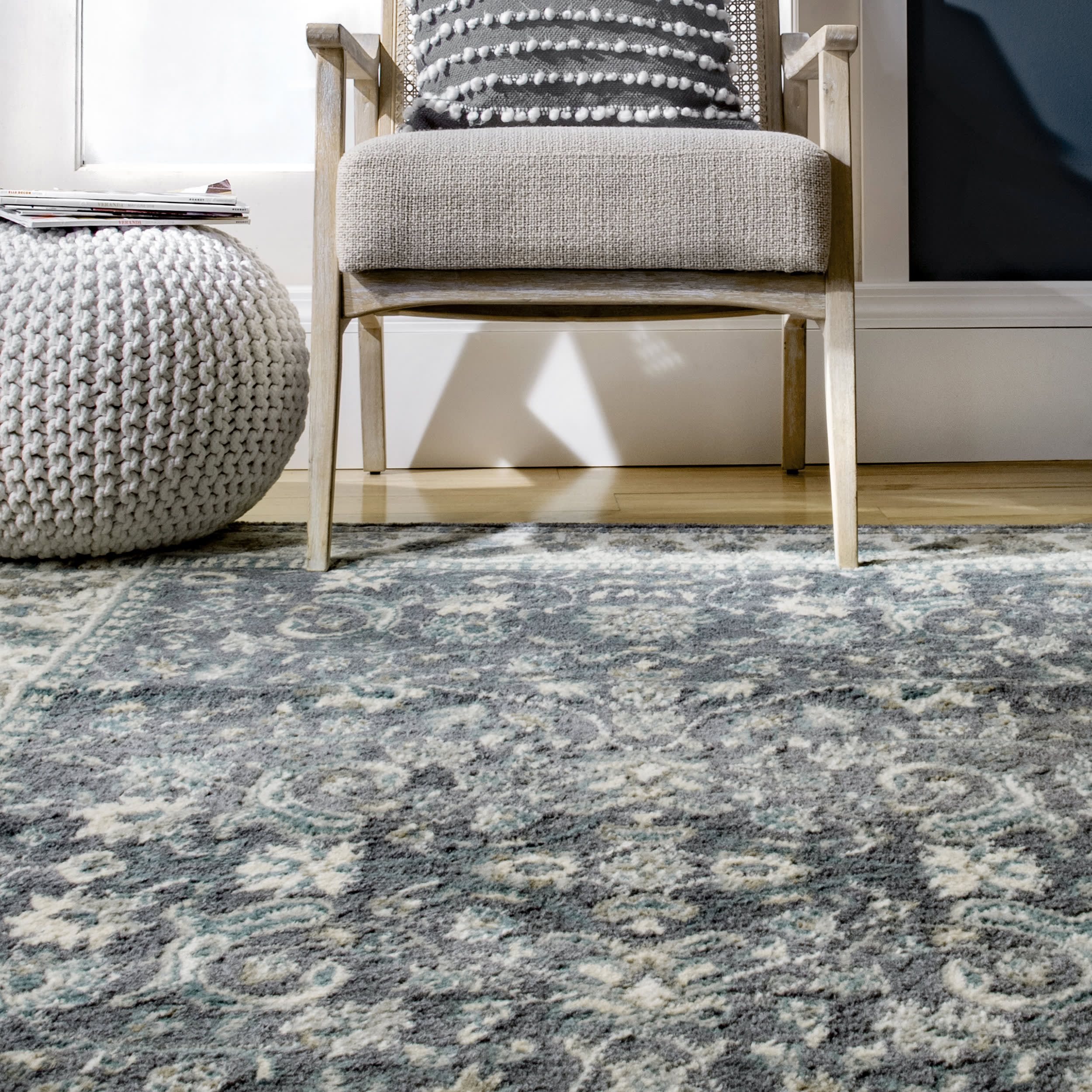 Classic Floral Rug | Grey - Image 4