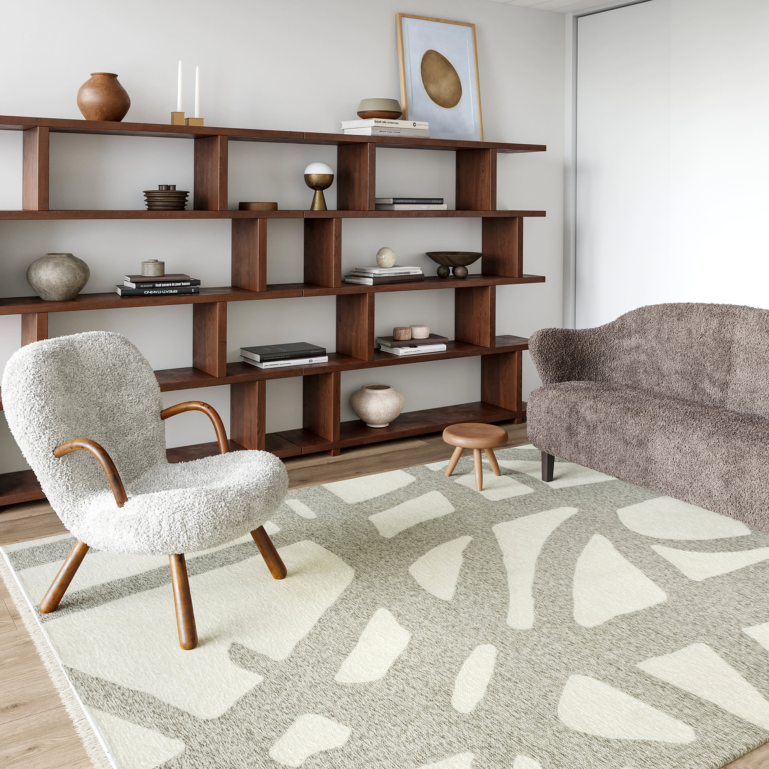 Claude Abstract Fringed Reversible Washable Rug | Cream - Image 2