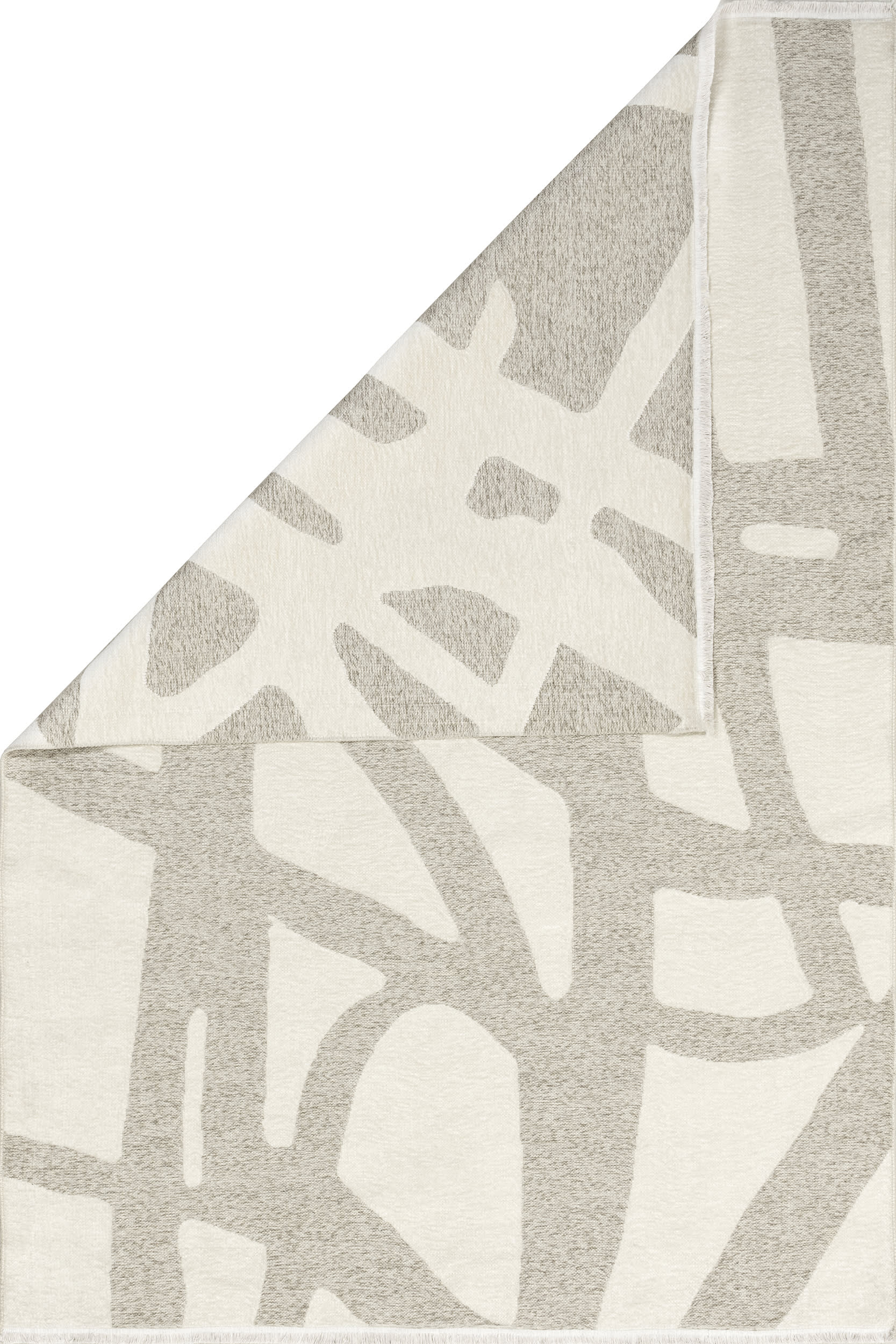 Claude Abstract Fringed Reversible Washable Rug | Cream - Image 4