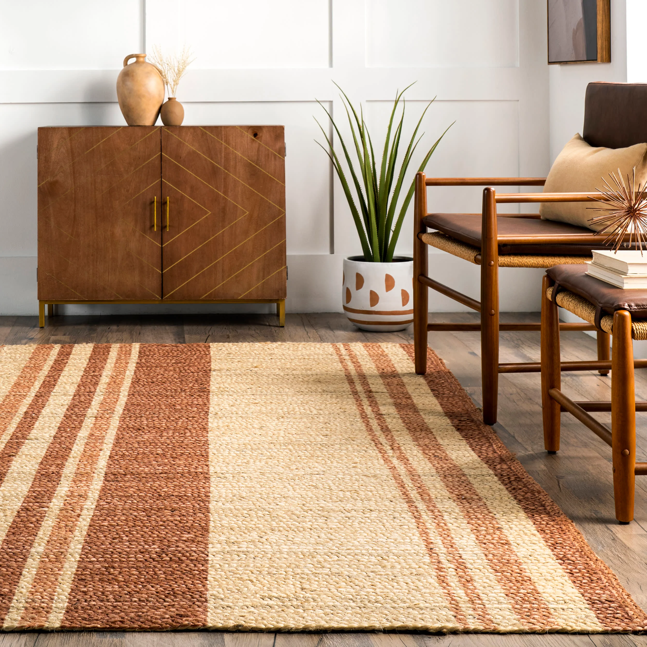 Claudia Striped Jute Rug | Brown - Image 4