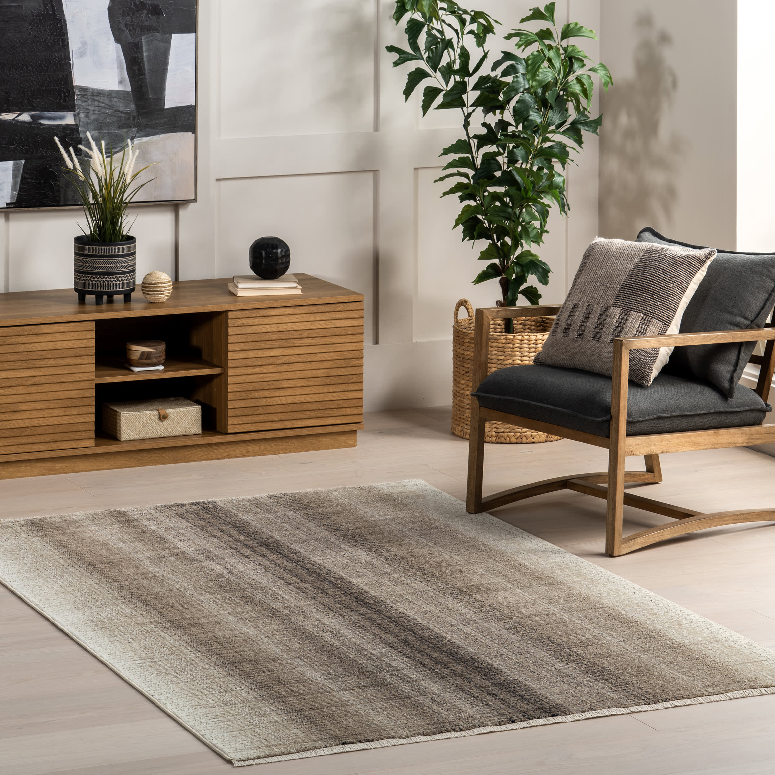 Claudine Rustic Stripe Rug | Brown - Image 2