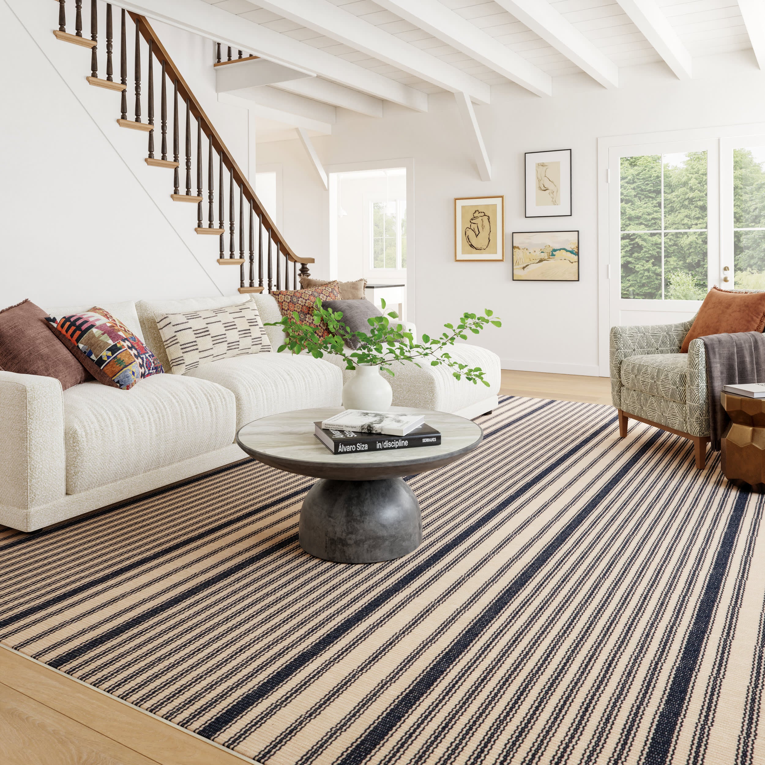 Clemira Coastal Striped Machine Washable Rug | Navy - Image 2