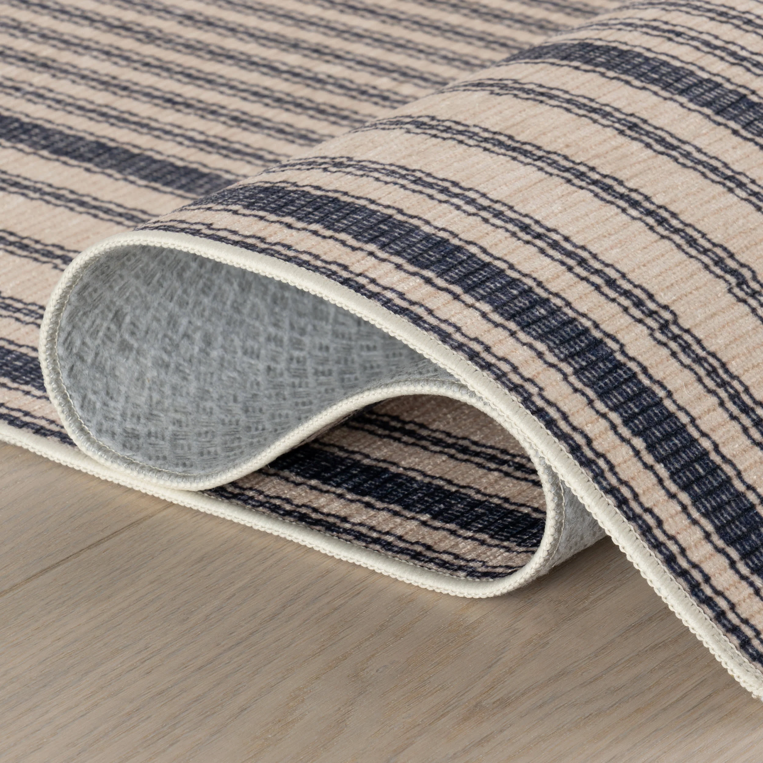 Clemira Coastal Striped Machine Washable Rug | Navy - Image 3