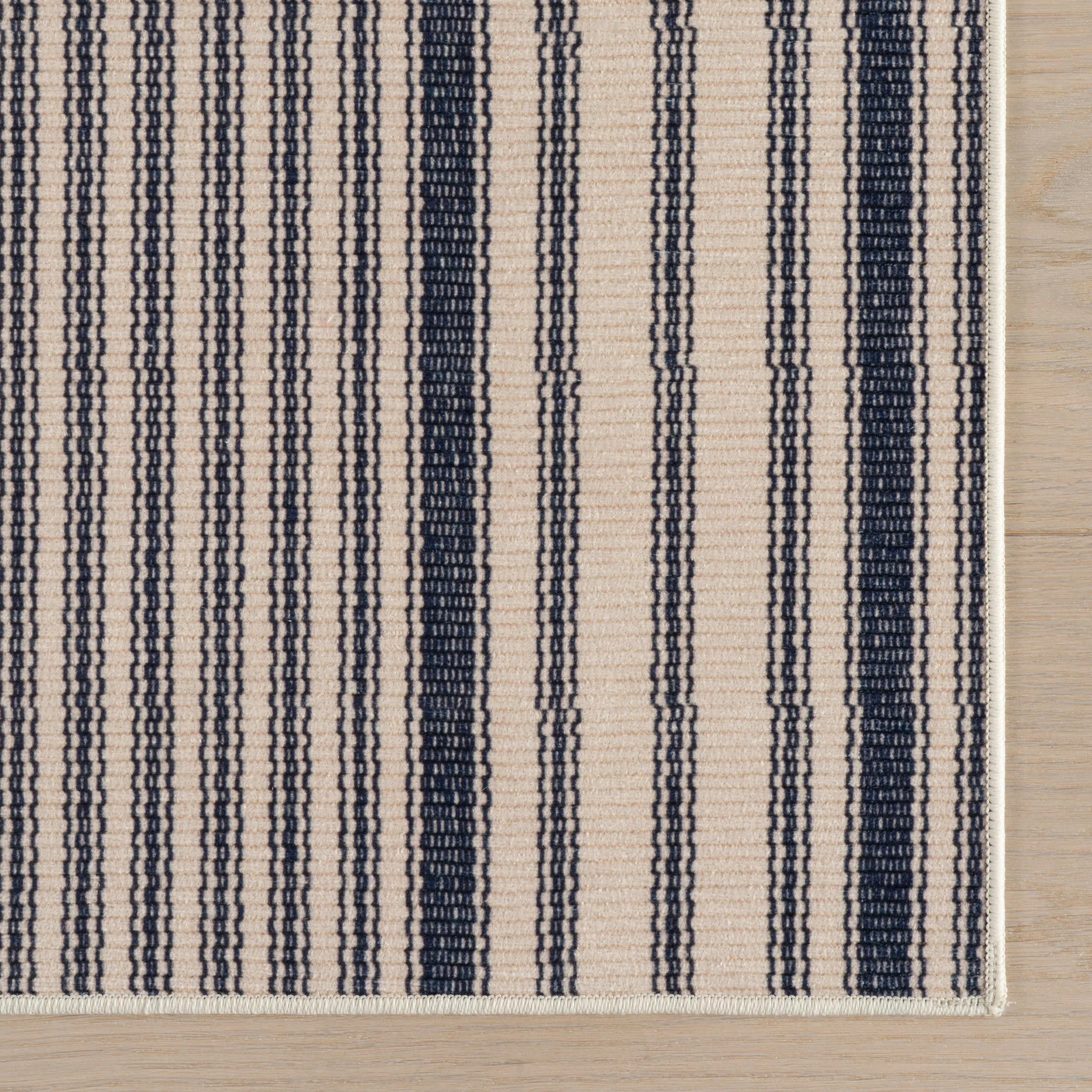 Clemira Coastal Striped Machine Washable Rug | Navy - Image 6