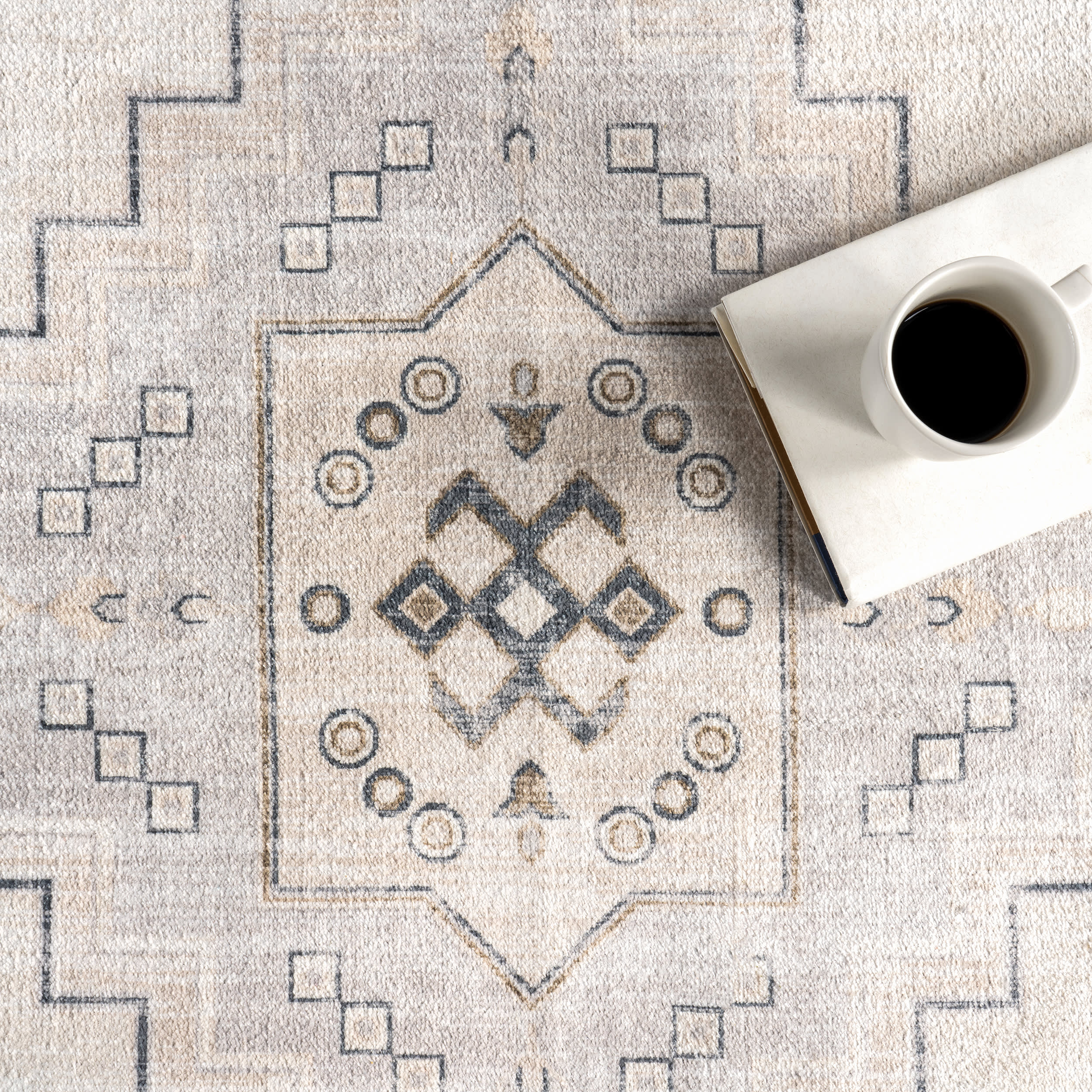 Clovebud Medallion Washable Rug | Grey - Image 7
