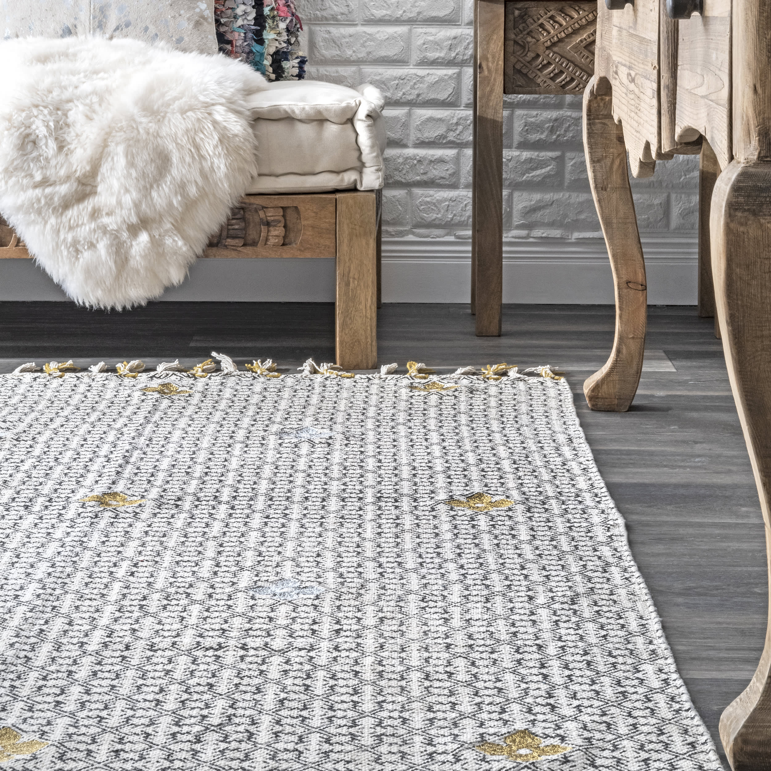 Clover Trellis With Tassels Rug | Ivory - Image 4