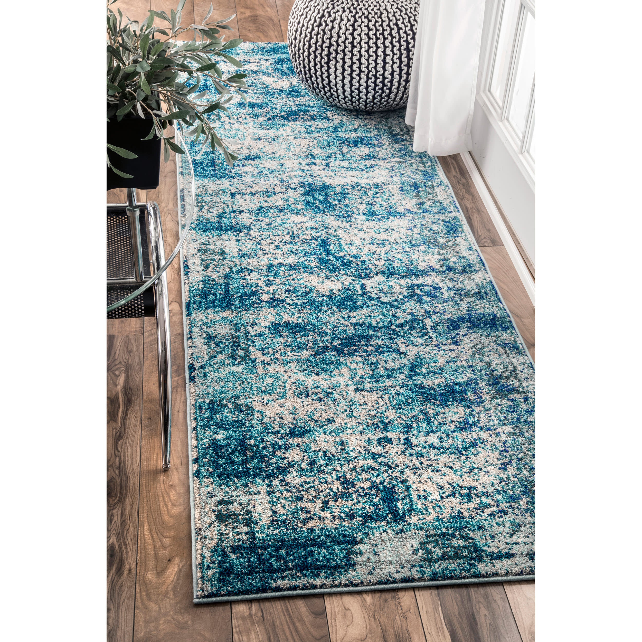 Color Washed Floral Rug | Ocean Blue - Image 2