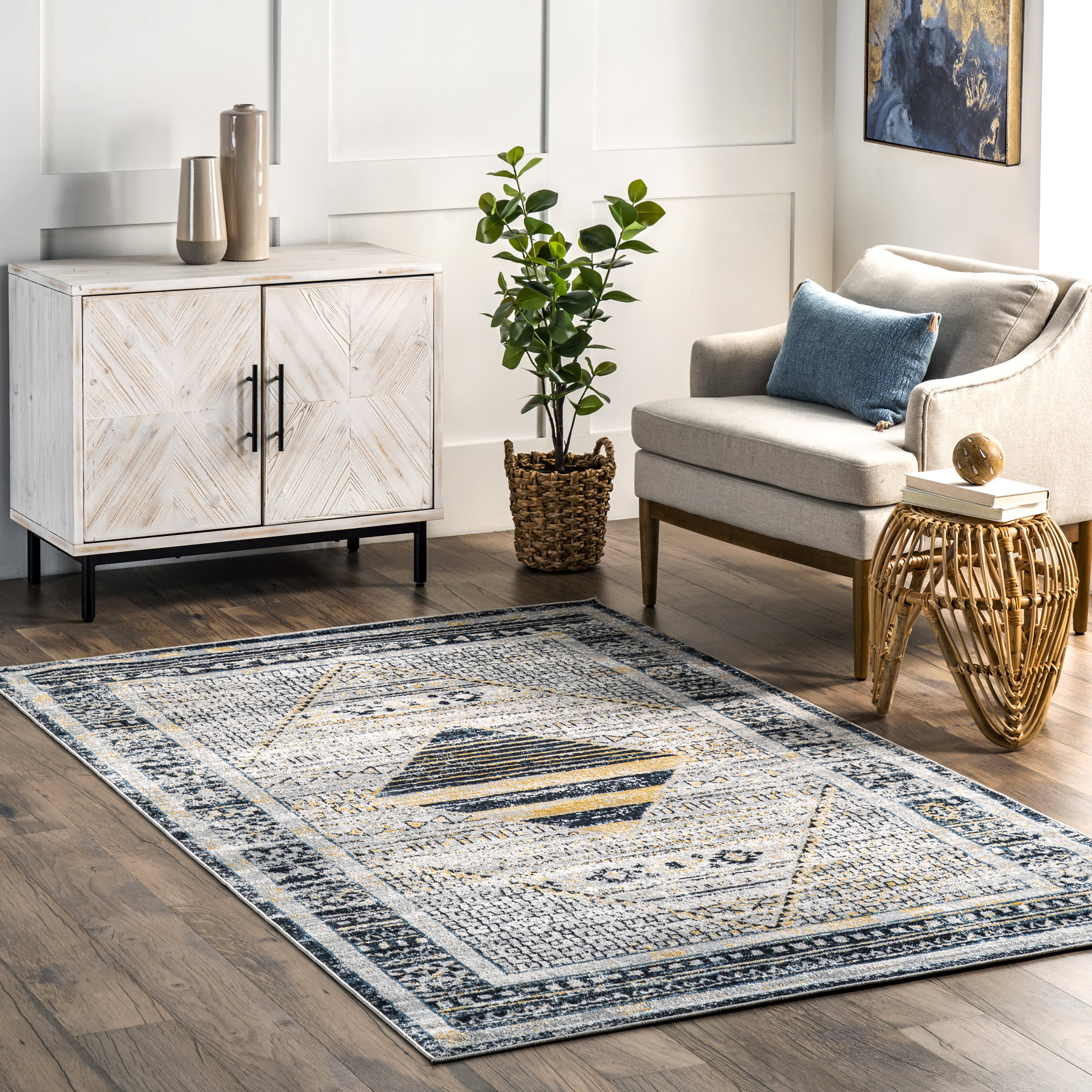 Connie Washable Bordered Rug | Light Grey - Image 2