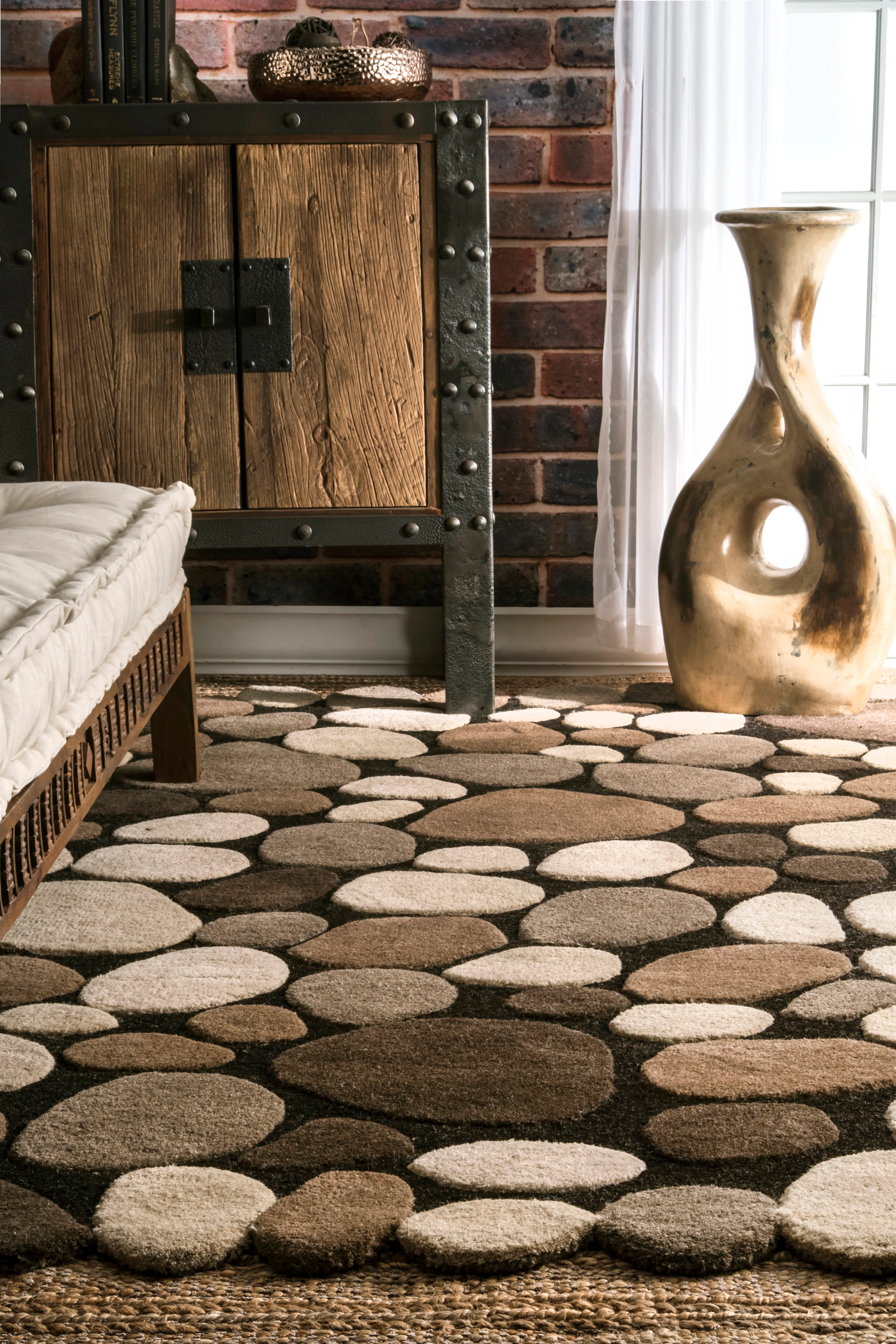 Contemporary Handmade Wool Pebbles Cobblestone Rug | Natural - Image 4