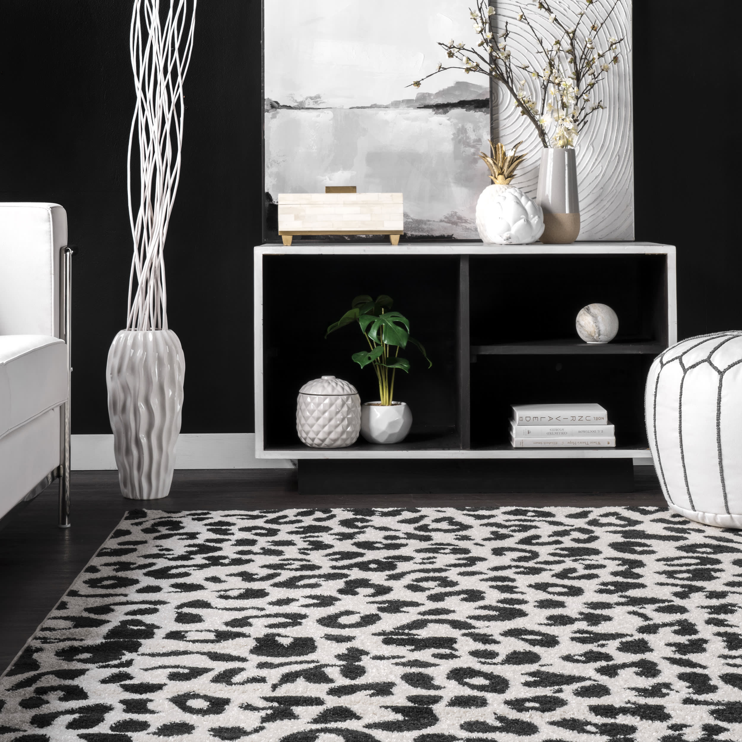 Coraline Leopard Printed Rug | Dark Grey - Image 4