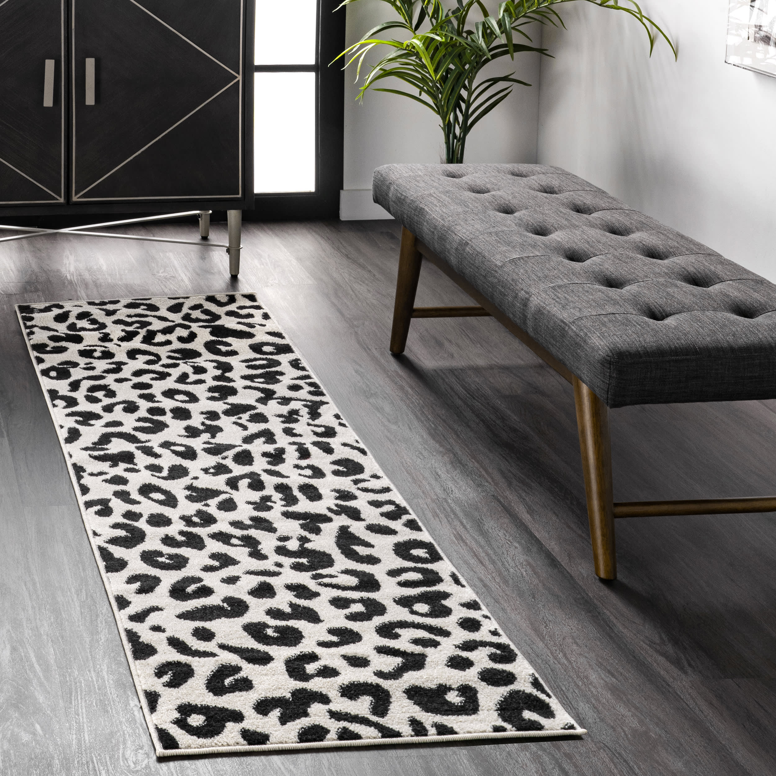 Coraline Leopard Printed Rug | Dark Grey - Image 2