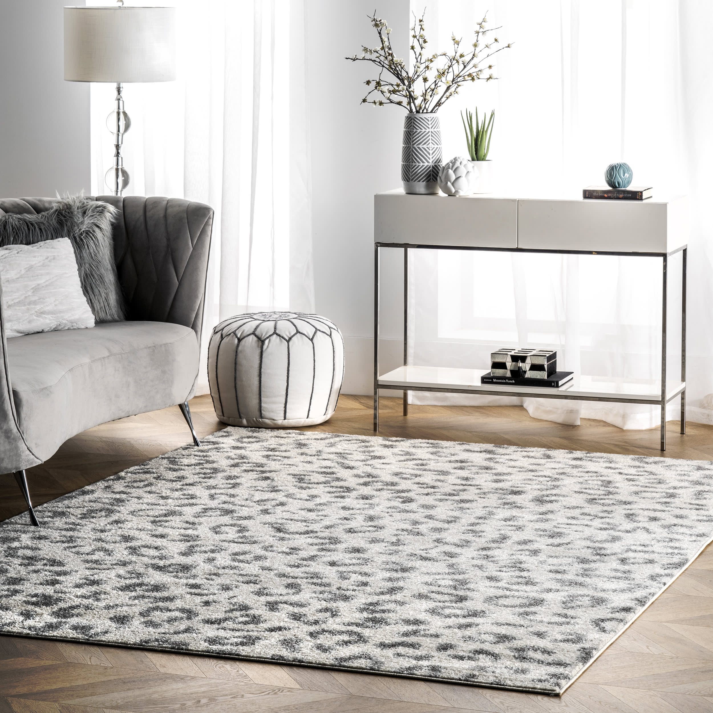 Coraline Leopard Printed Rug | Grey - Image 2