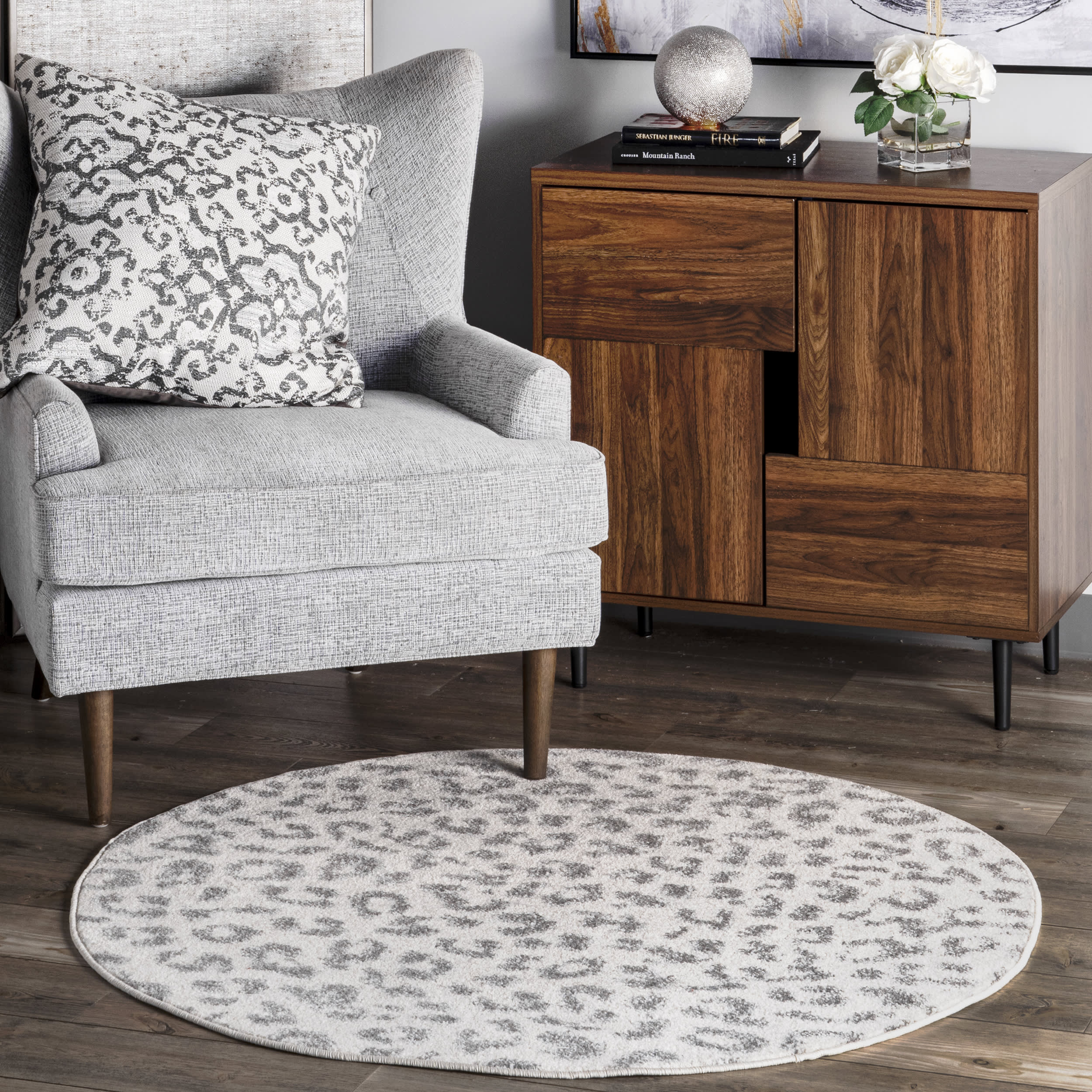 Coraline Leopard Printed Rug | Grey - Image 2