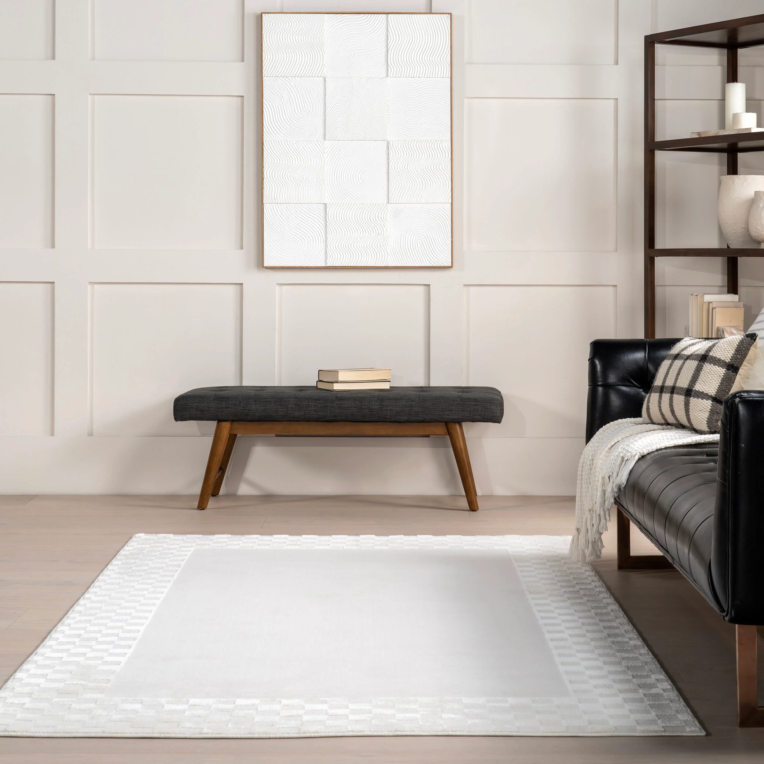 Corina Checkered Border Rug | Cream - Image 4