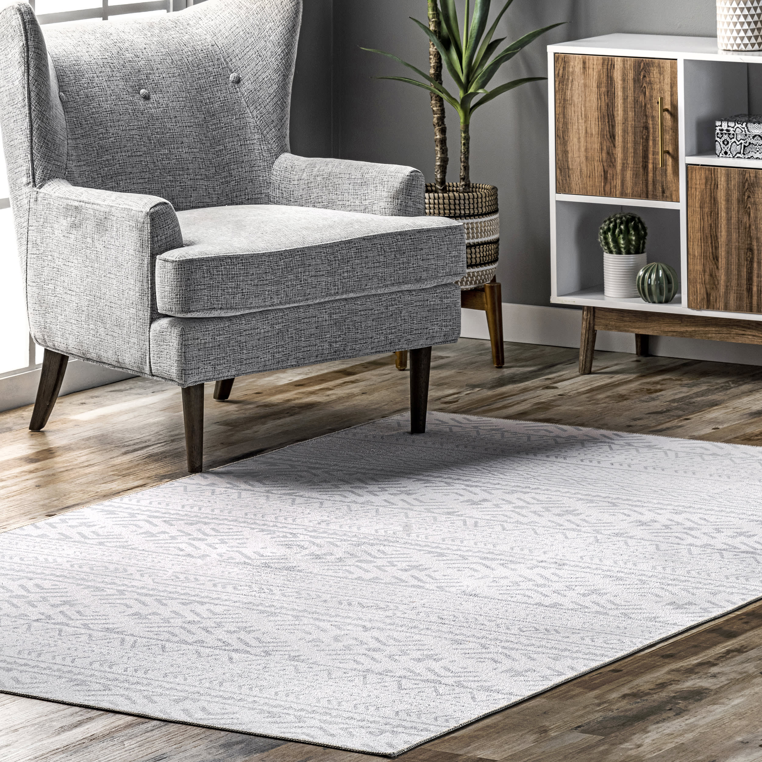 Corrine Washable Banded Rug | Light Grey - Image 2