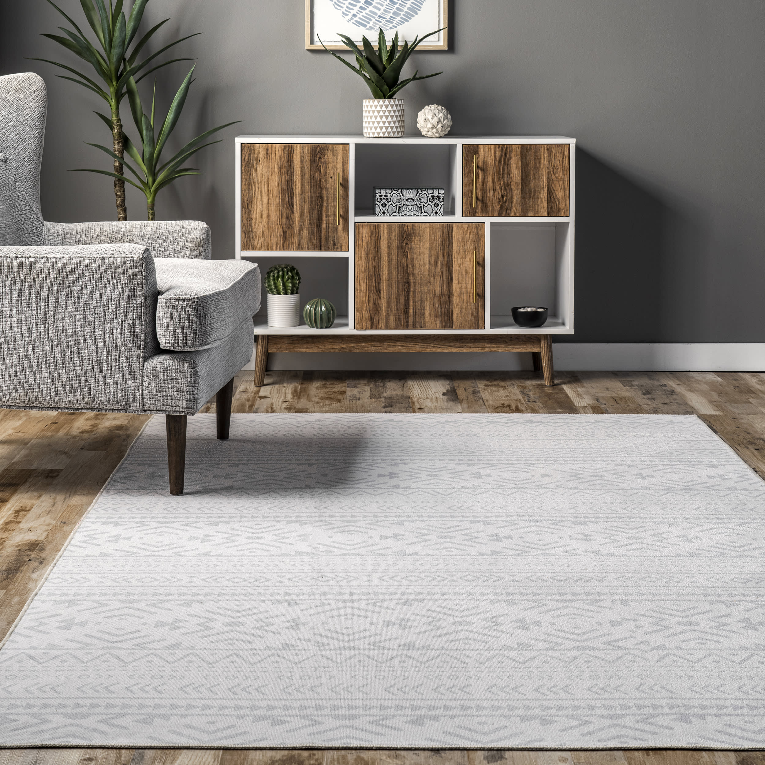 Corrine Washable Banded Rug | Light Grey - Image 4