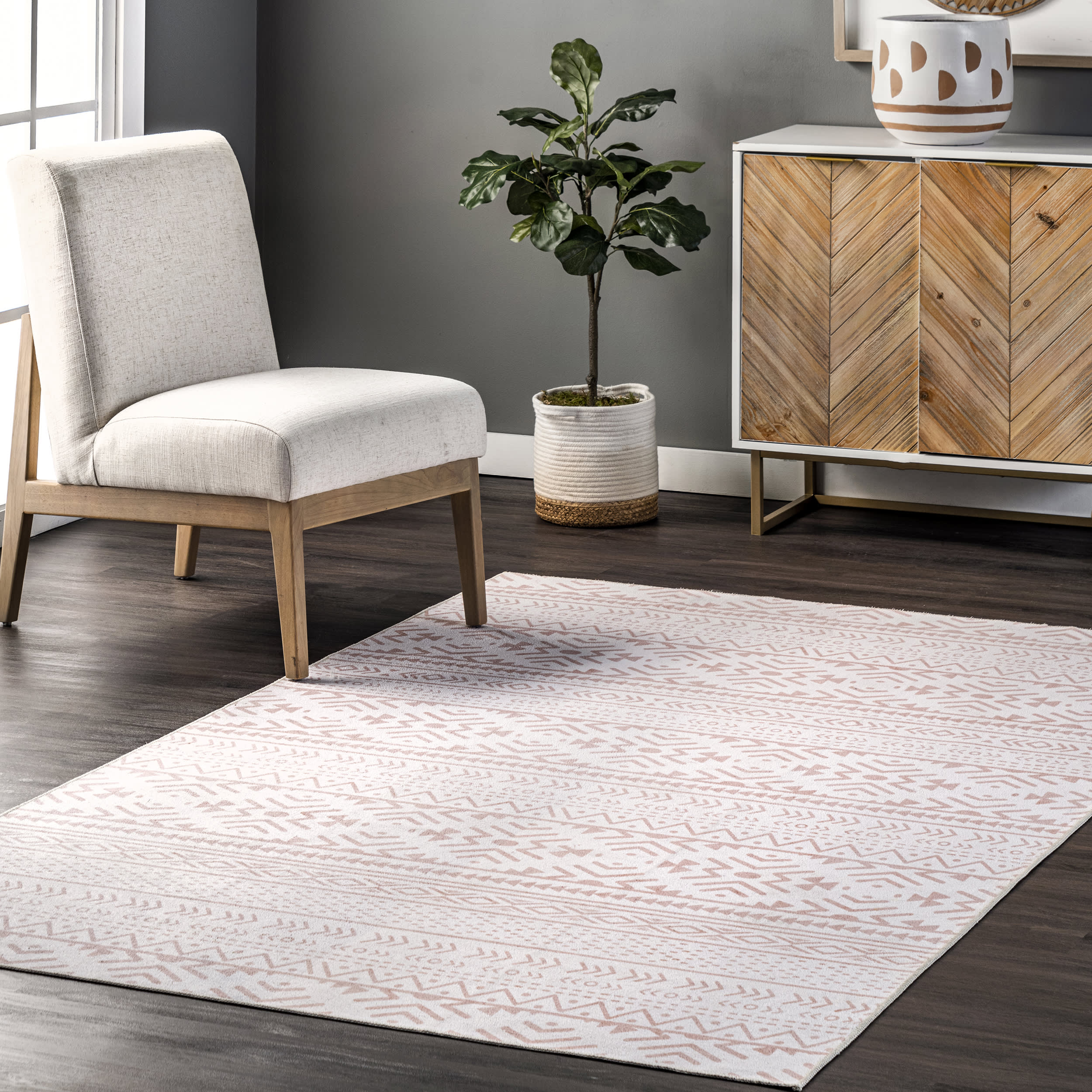 Corrine Washable Banded Rug | Pale Pink - Image 2
