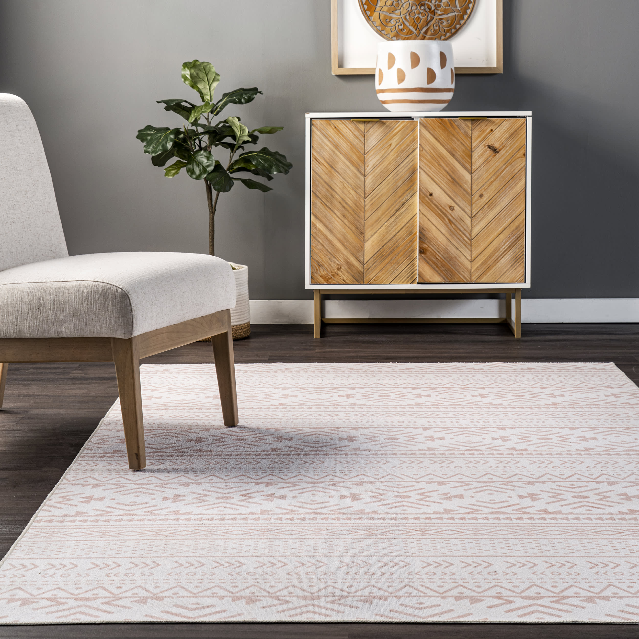 Corrine Washable Banded Rug | Pale Pink - Image 4