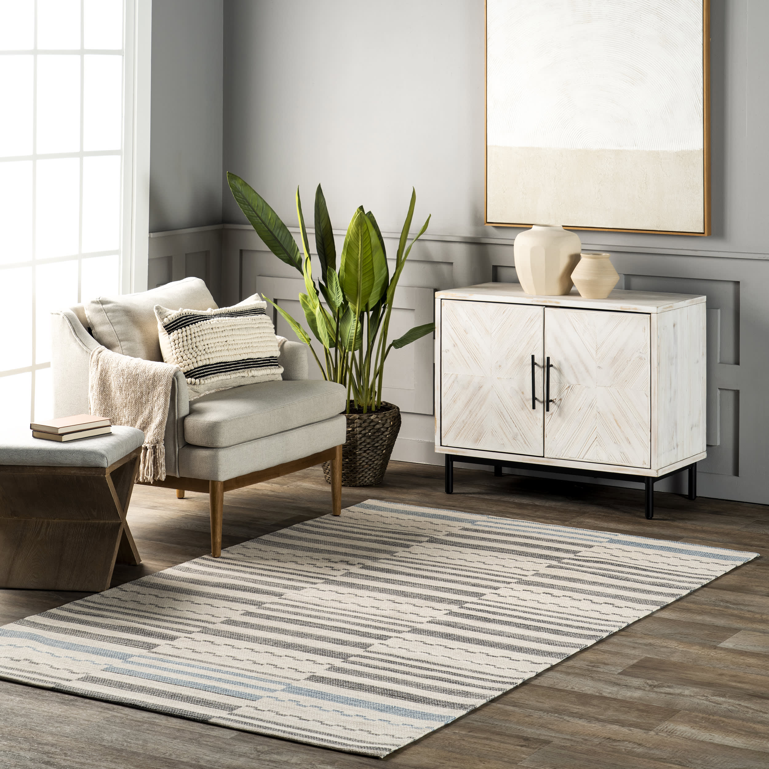 Cosetta Cotton Striped Rug | Light Grey - Image 2