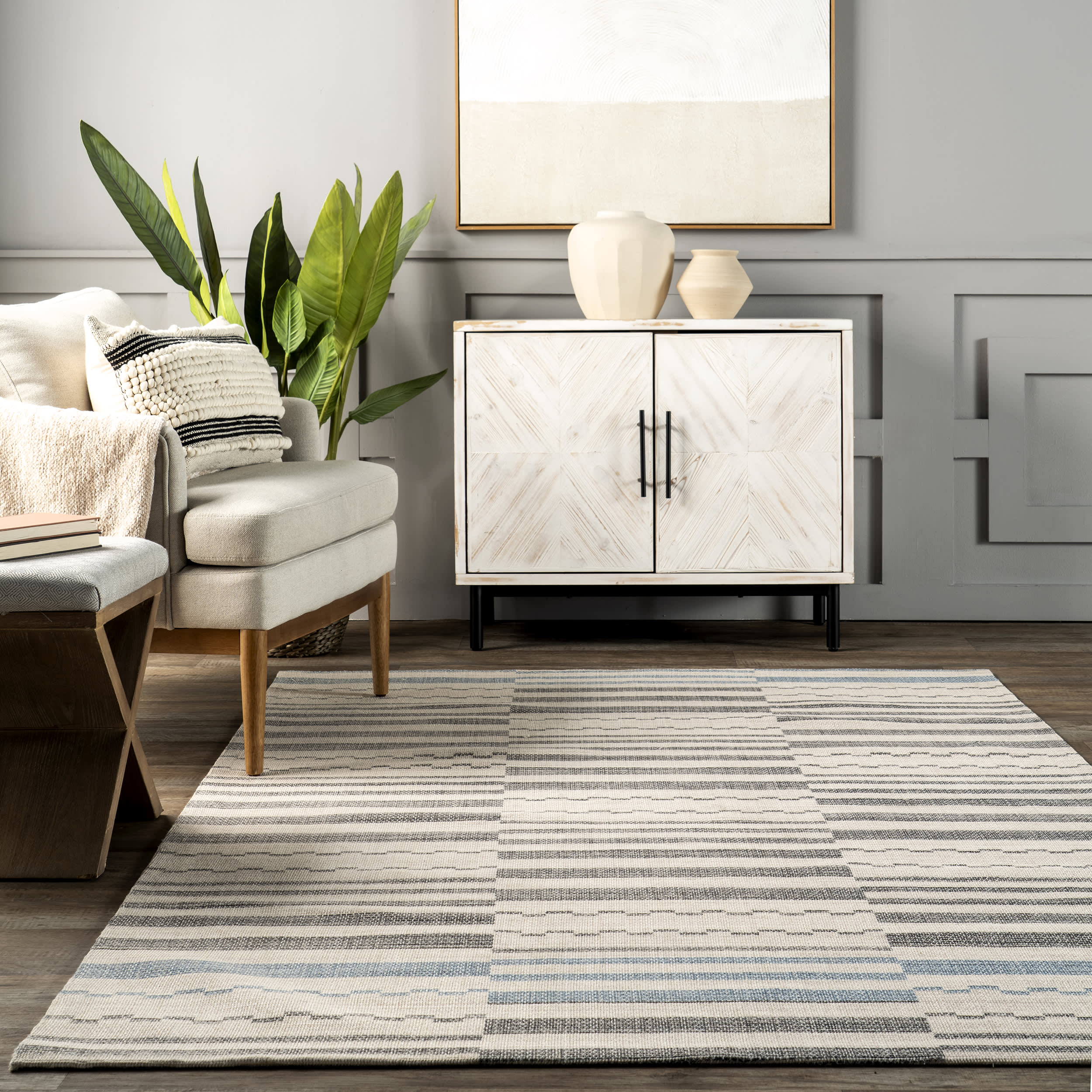 Cosetta Cotton Striped Rug | Light Grey - Image 4