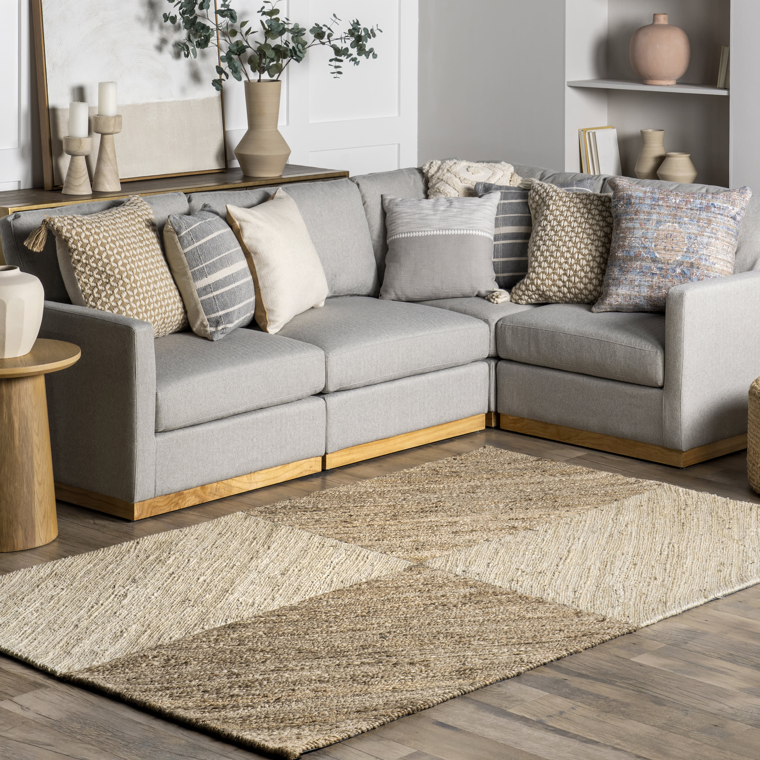 Costanza Jute Tiled Checkered Rug | Natural - Image 2