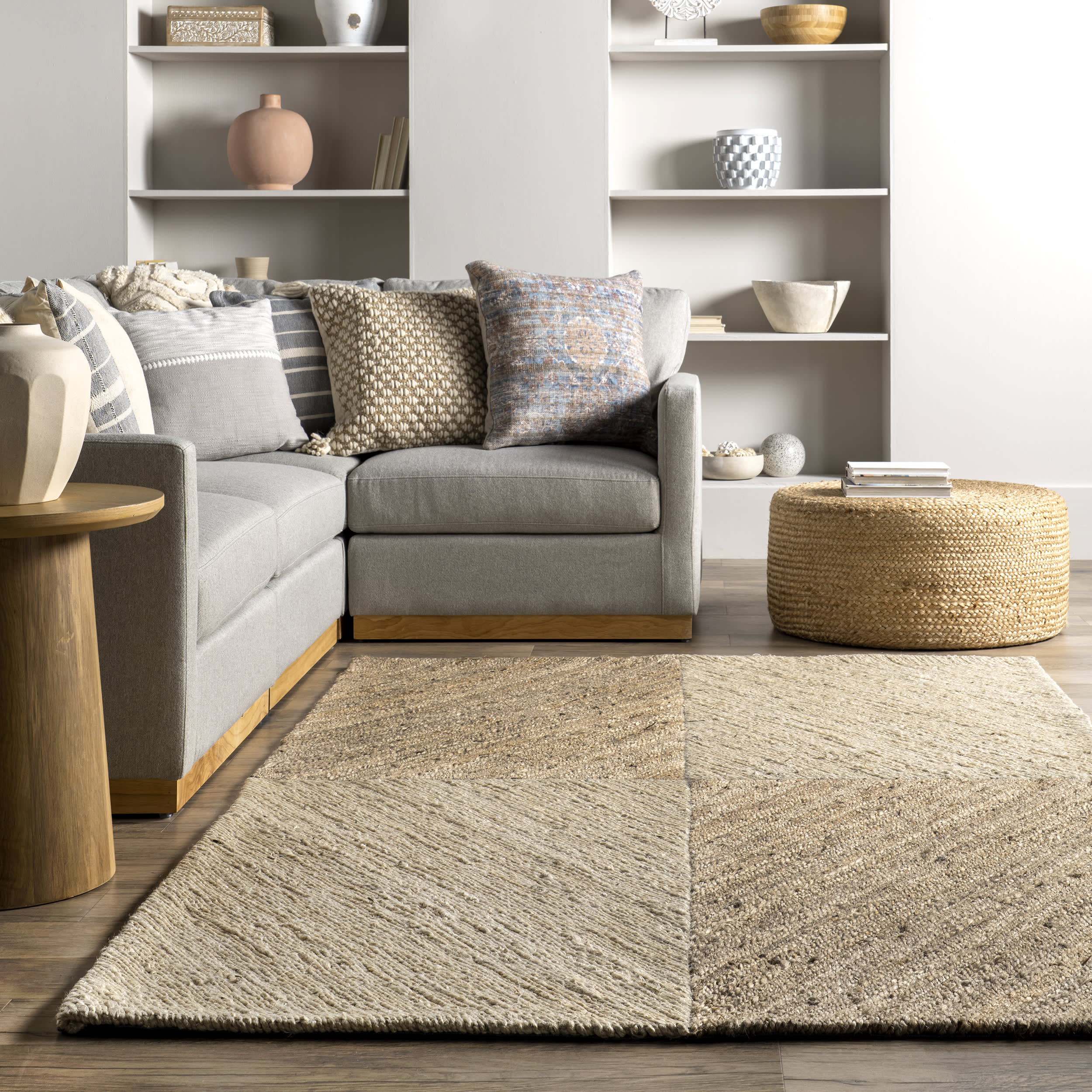Costanza Jute Tiled Checkered Rug | Natural - Image 4