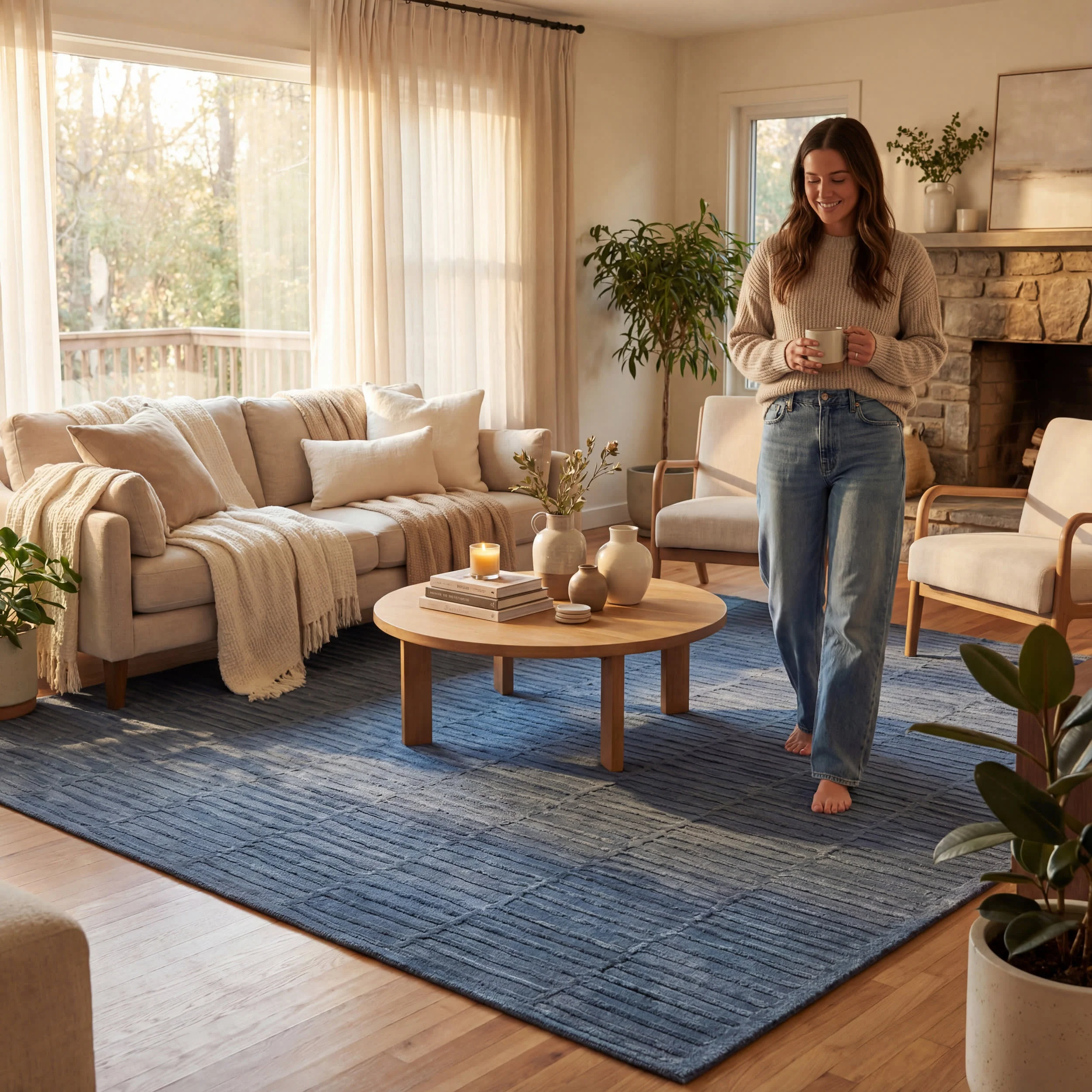 Cranbury Plush Textured Washable Rug | Blue - Image 8