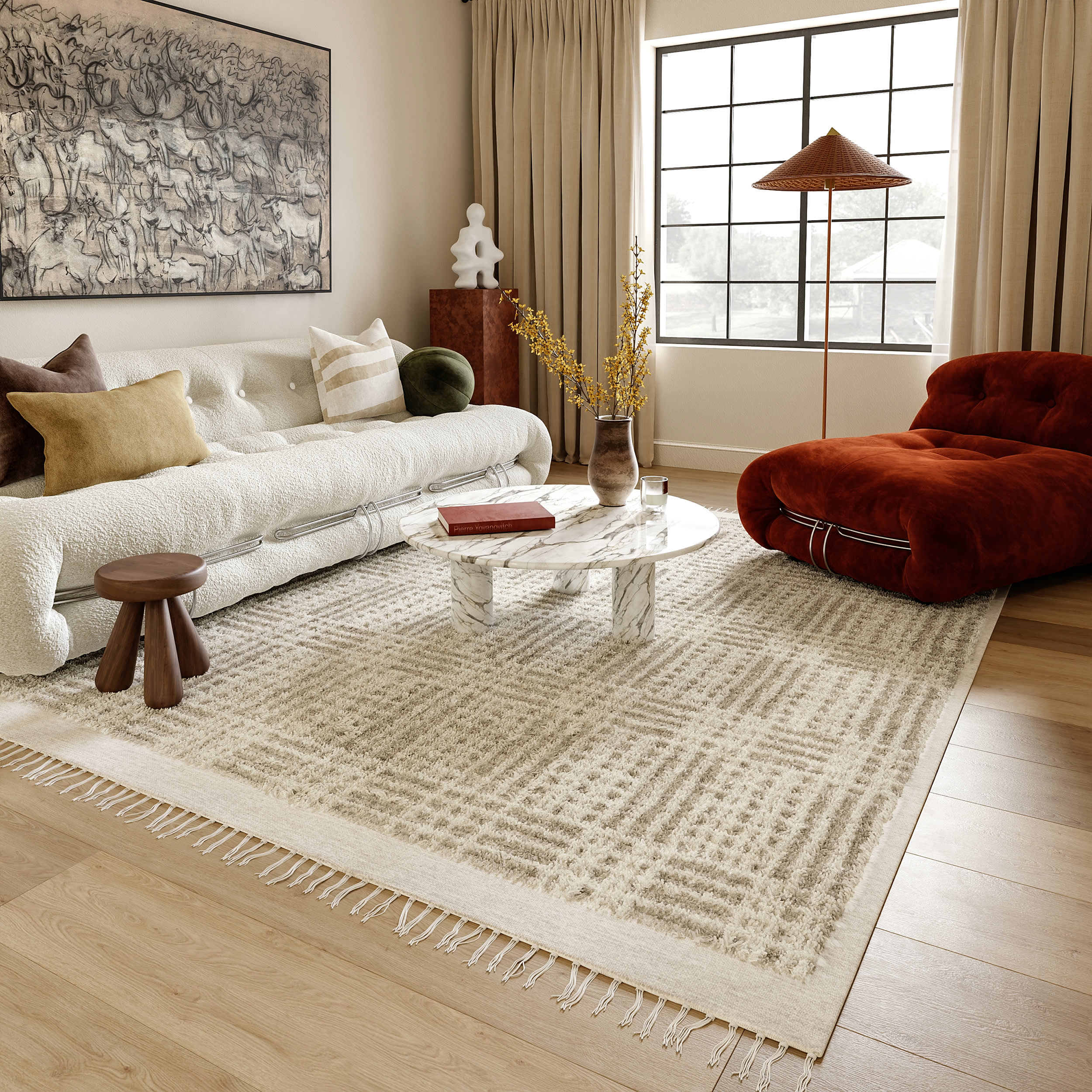 Crissy Crosshatch Shag Rug | Beige - Image 2