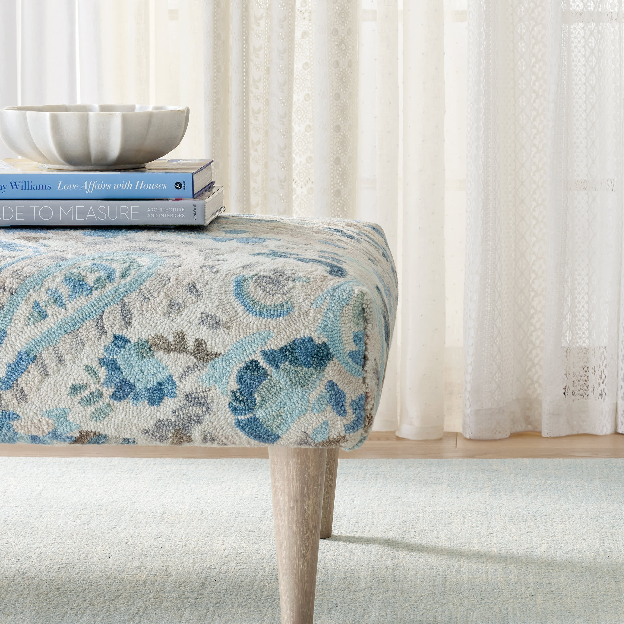 Crosshatch Hand Micro Hooked Wool Rug | Sky - Image 2