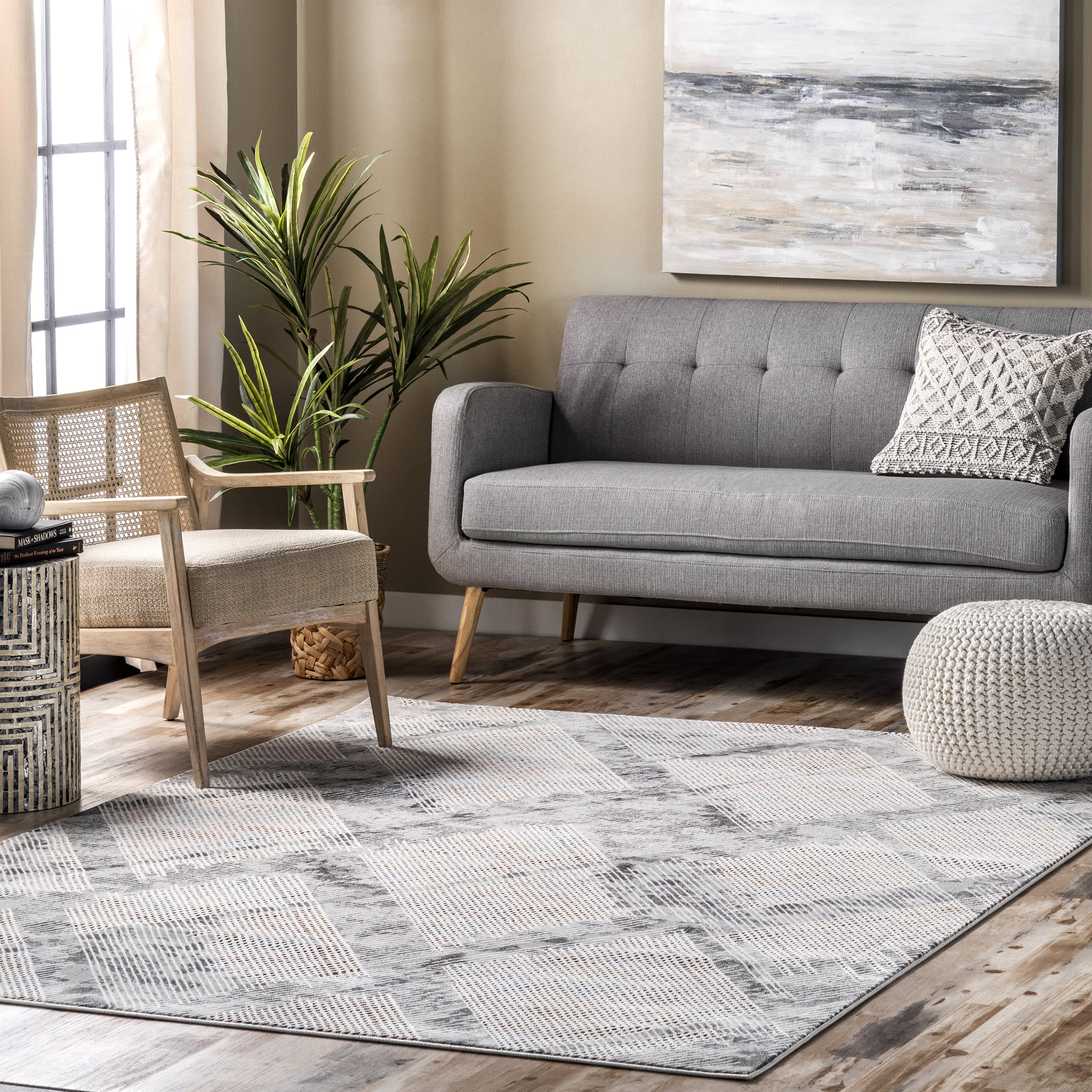Crosshatched Lattice Rug | Light Grey - Image 2