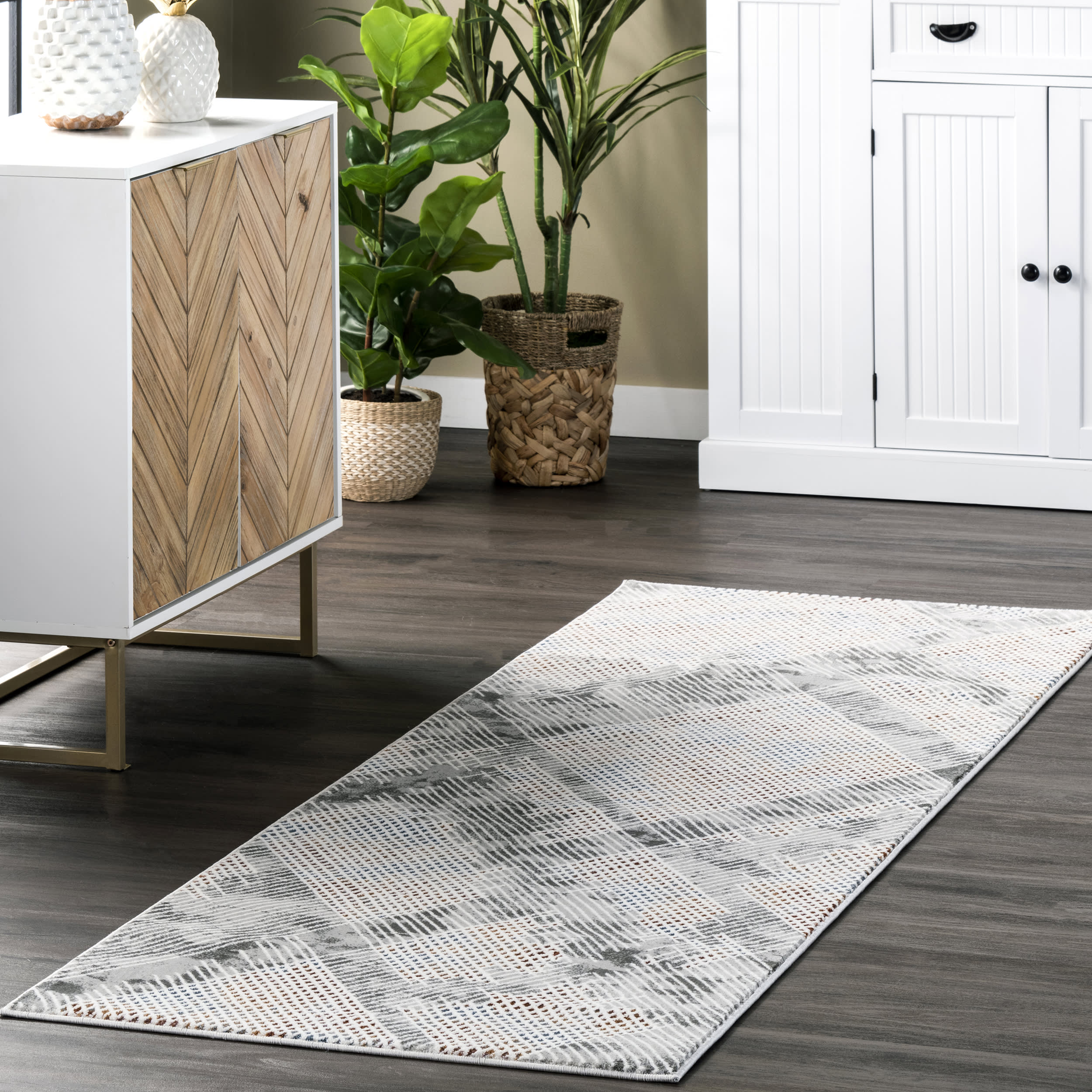 Crosshatched Lattice Rug | Light Grey - Image 2