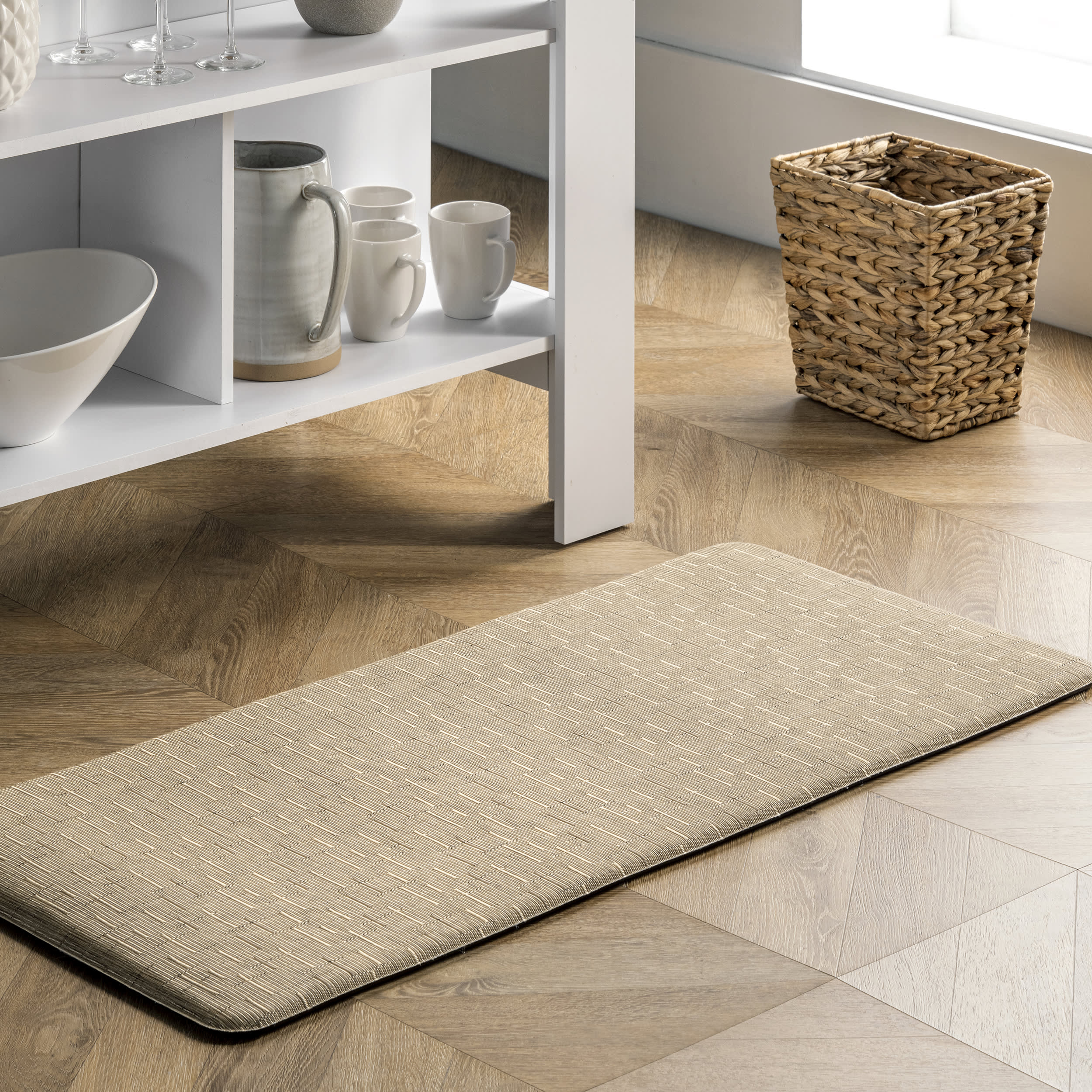 Crosshatched Woven Anti-Fatigue Mat | Beige - Image 2