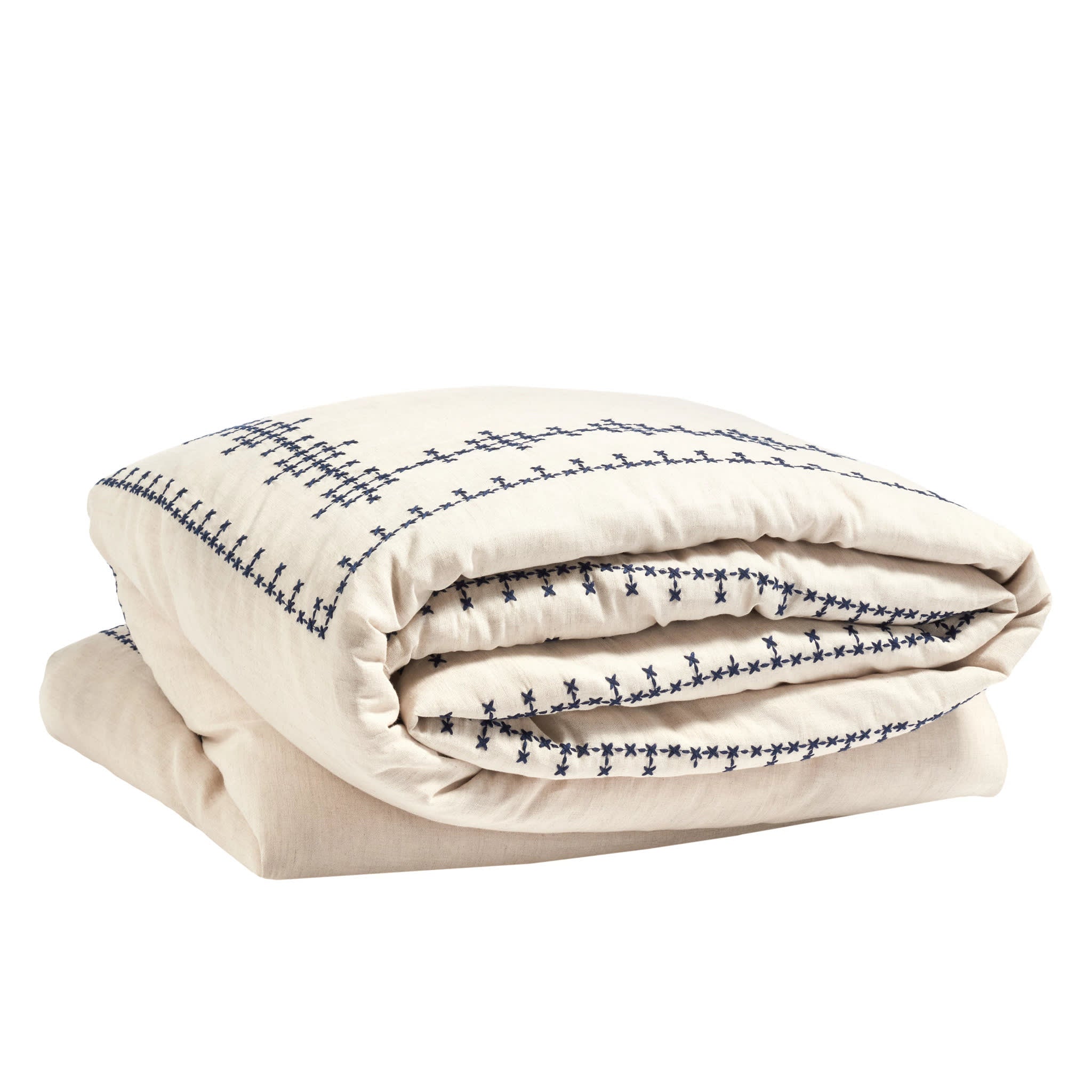Cross-Stitch Linen Duvet Cover | Navy - Image 4