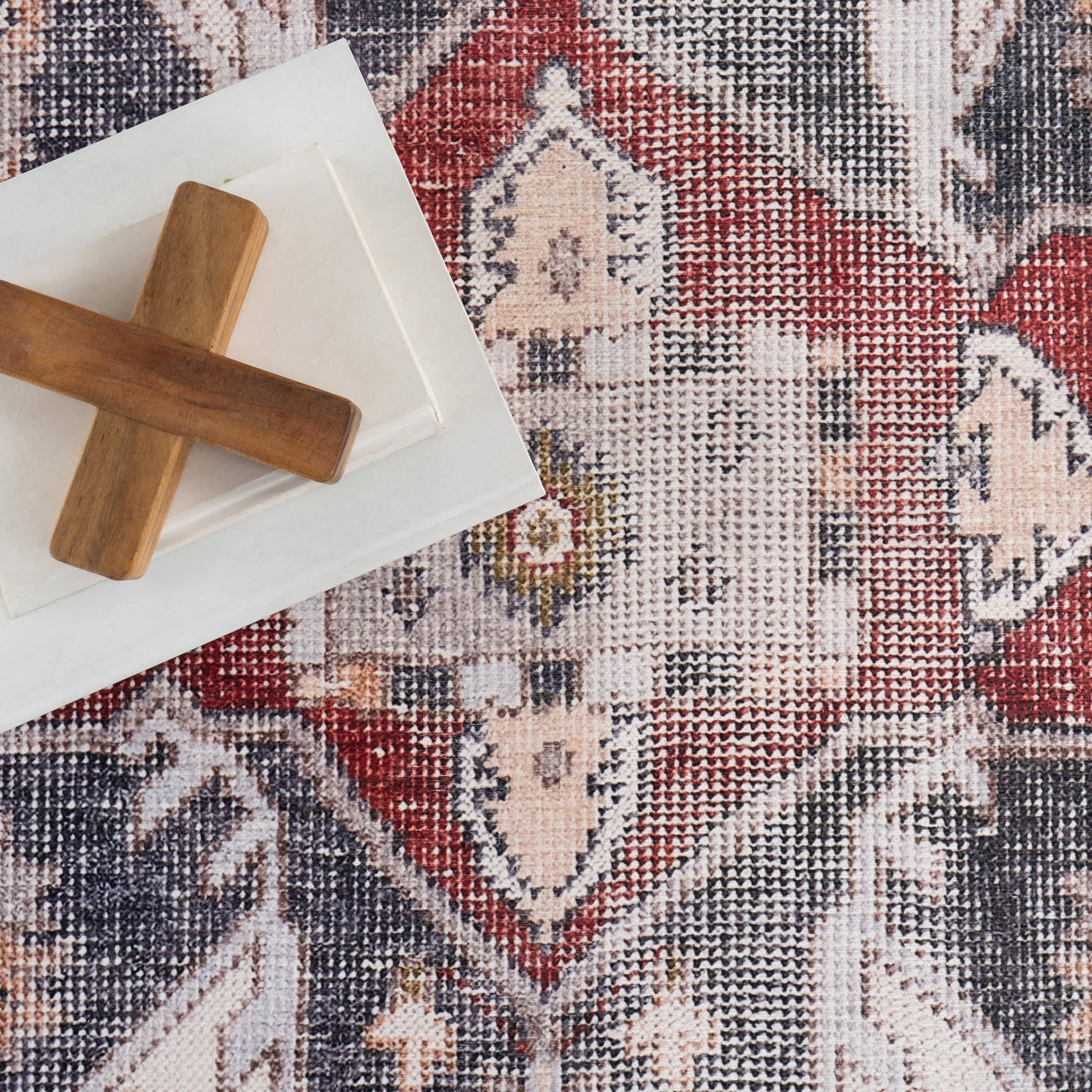Crystalline Medallion Spill Proof Washable Rug | Beige - Image 8